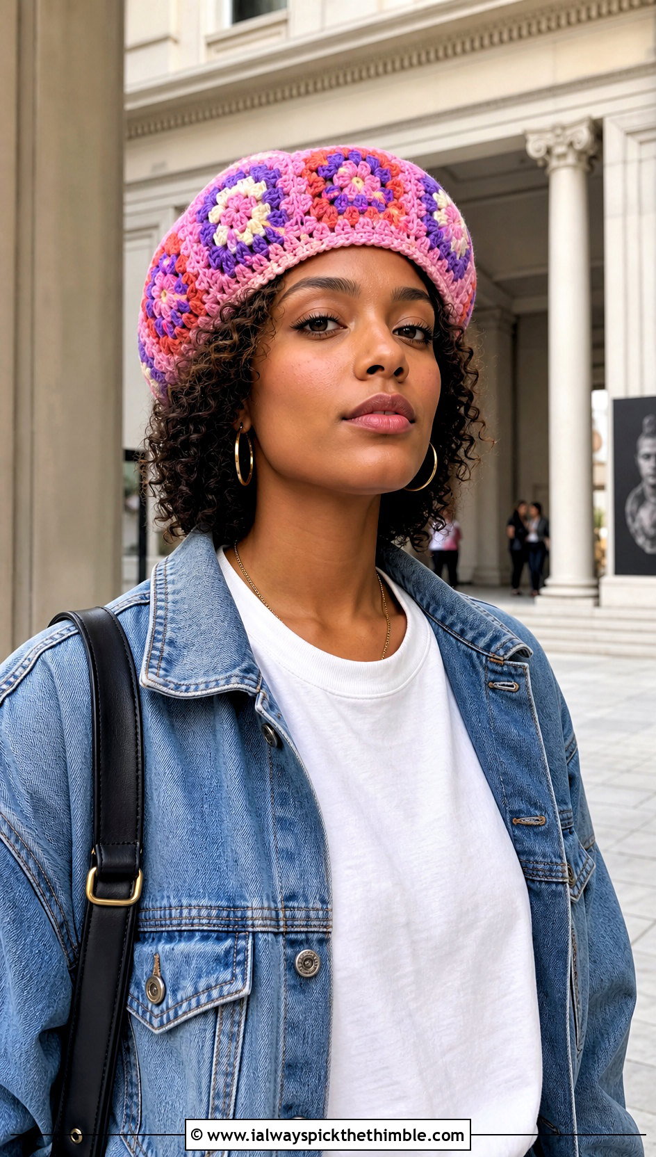 Granny Square Crochet Rasta Tam With Denim Jacket And Midi Skirt - 15 Crochet Bob Marley Hat outfit ideas