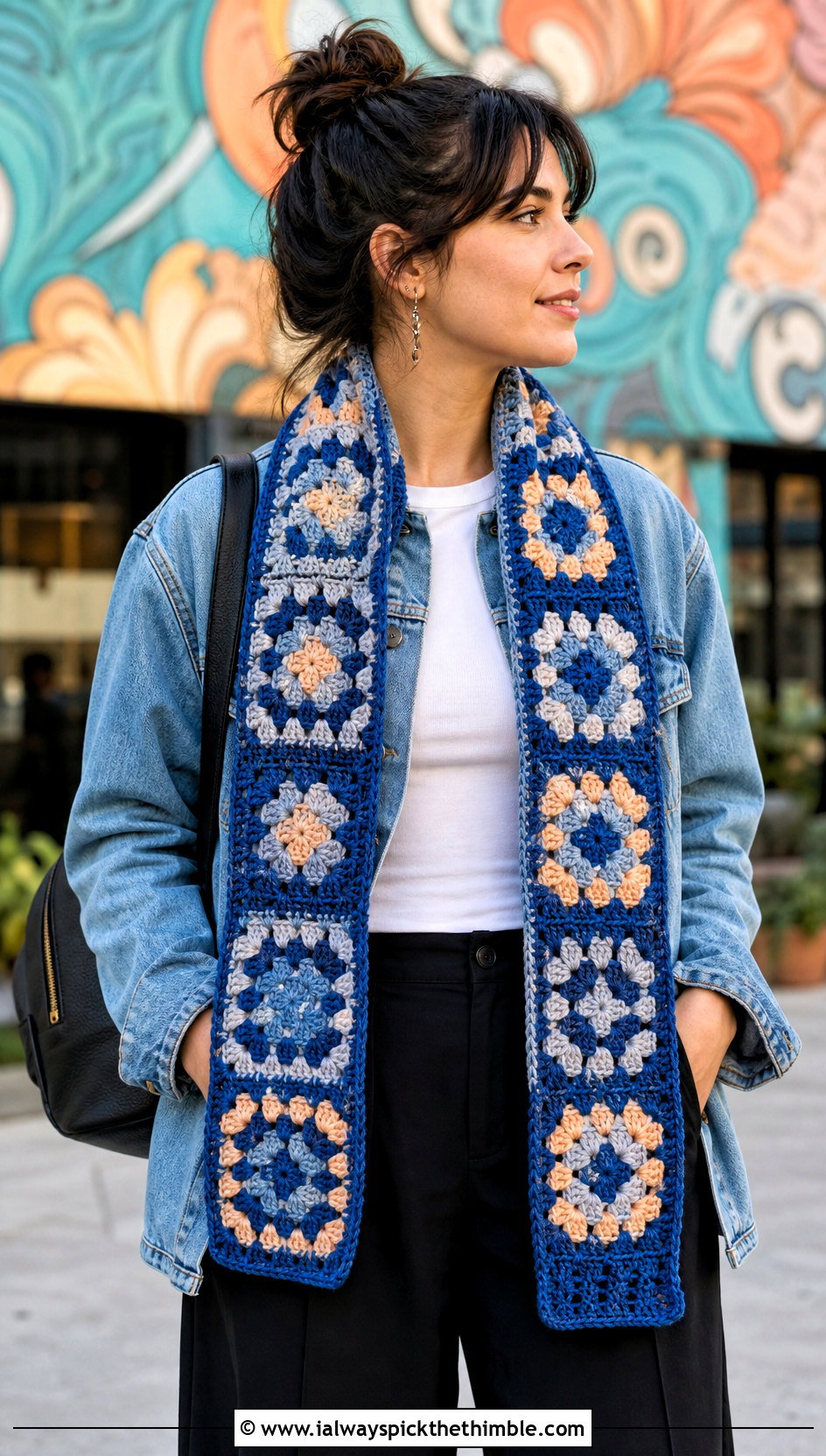 Granny Square Crochet Ravenclaw Scarf With Denim Jacket - 25 crochet ravenclaw scarf outfit ideas