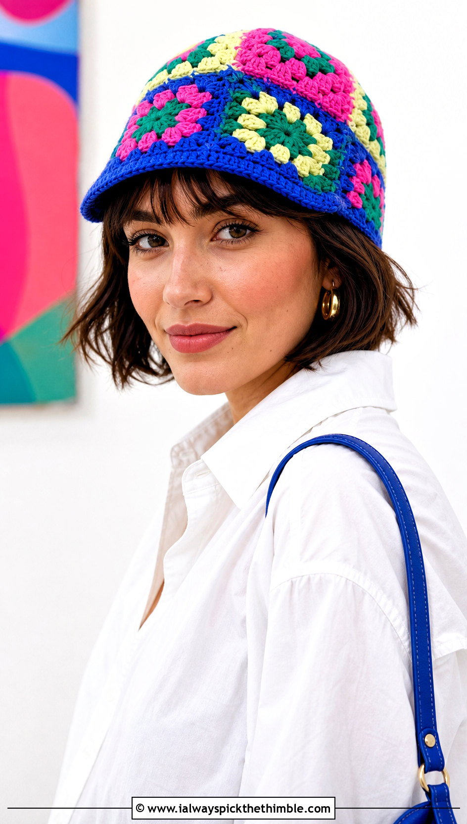 Granny Square Crochet Scally Cap With White Shirt - 20 Crochet Scally Cap outfit ideas