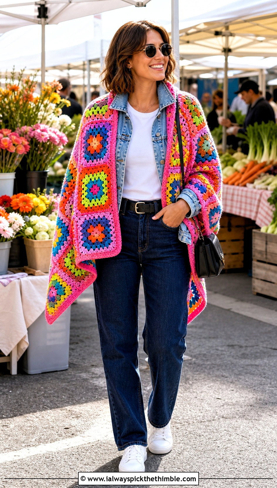Granny Square Crochet Shawl With Denim Jacket - 20 Crochet For Shawls And Wraps outfit ideas