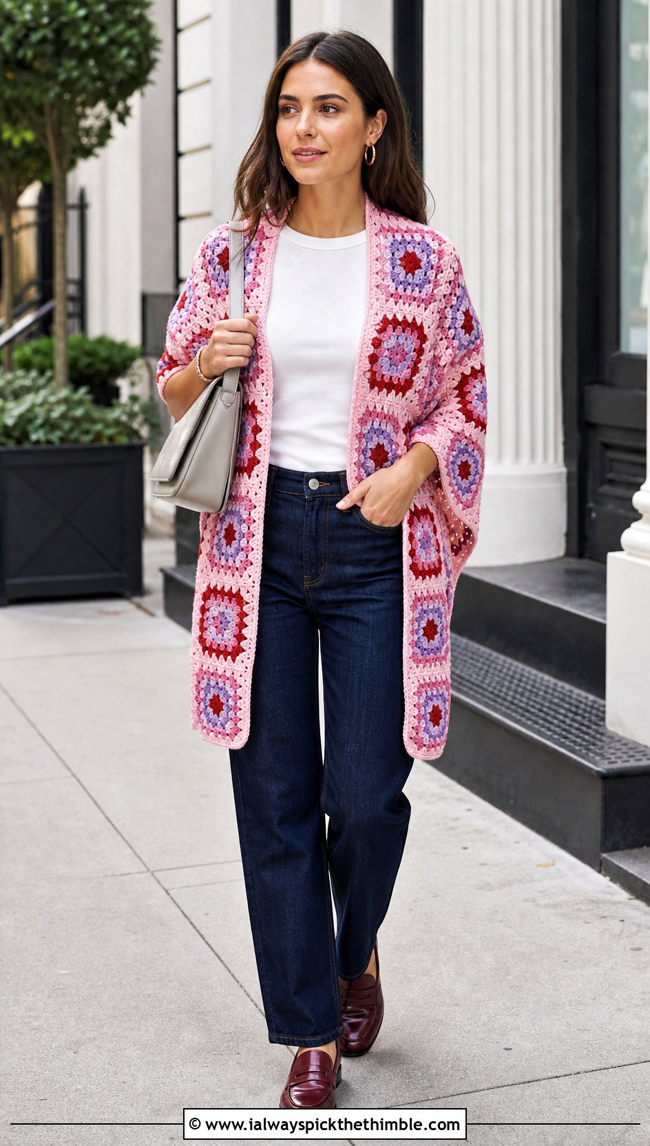 Granny Square Crochet Shawl With Denim Outfit - 20 Elegant Crochet Shawl outfit ideas