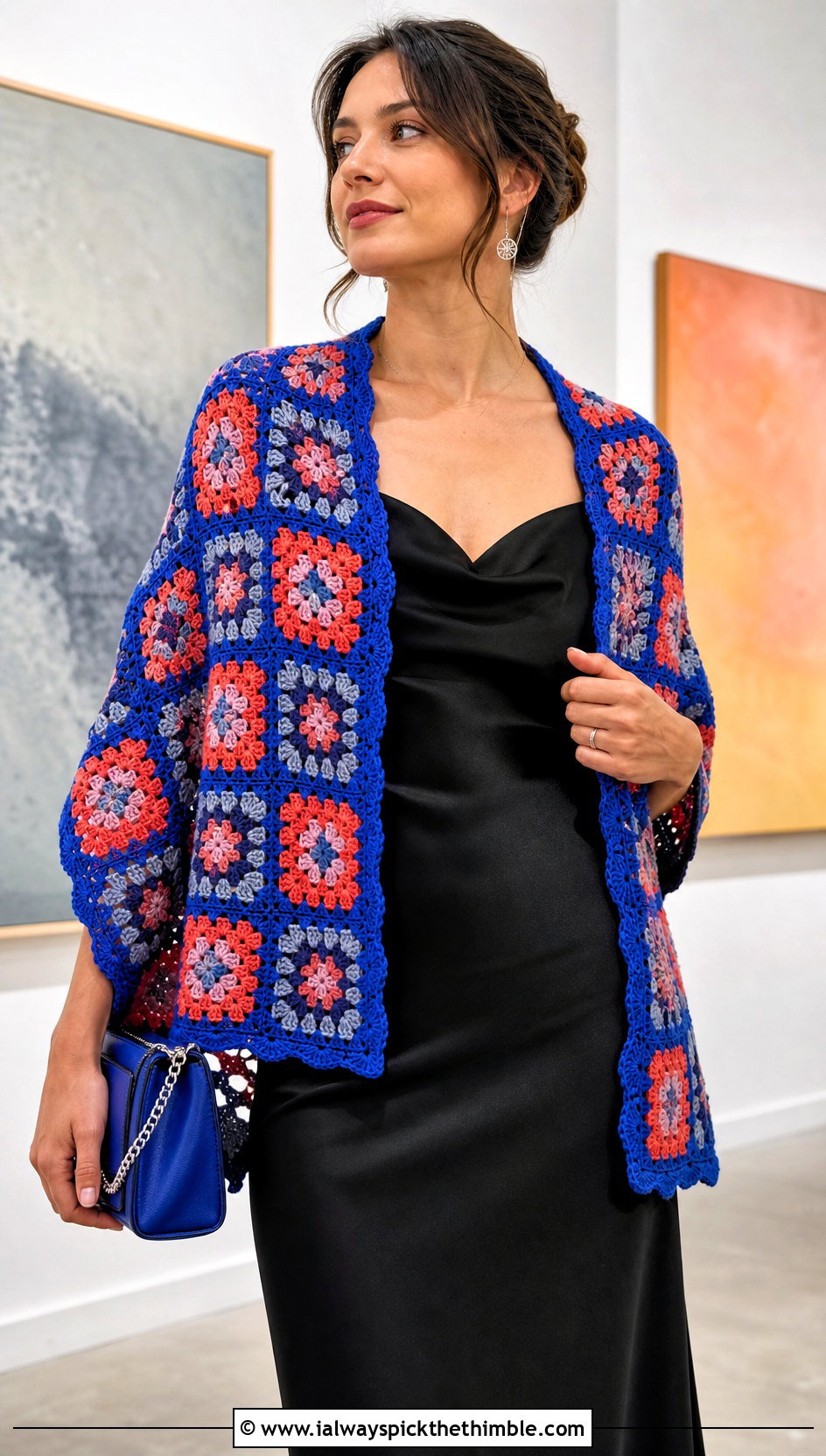 Granny Square Crochet Shawl With Slip Dress - 20 Simple Crochet Shawl outfit ideas