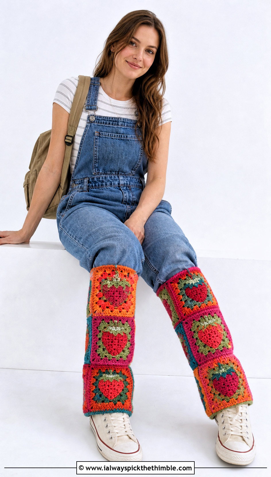 Granny Square Crochet Strawberry Leg Warmers With Overalls - 15 Crochet Strawberry Leg Warmers outfit ideas