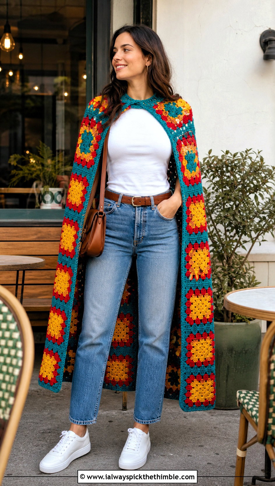 Granny Square Crochet Superhero Cape With Jeans - 20 Crochet Super Hero Cape outfit ideas