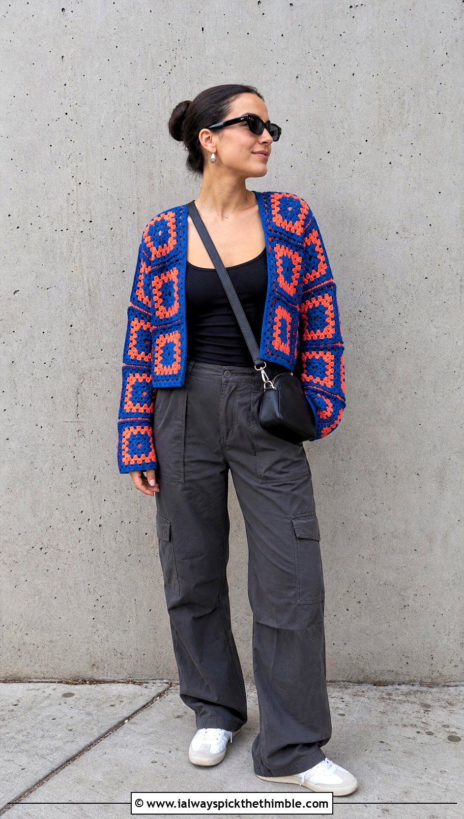 Granny Square Crochet Sweater With Cargo Pants - 20 Knit And Crochet Sweater outfit ideas