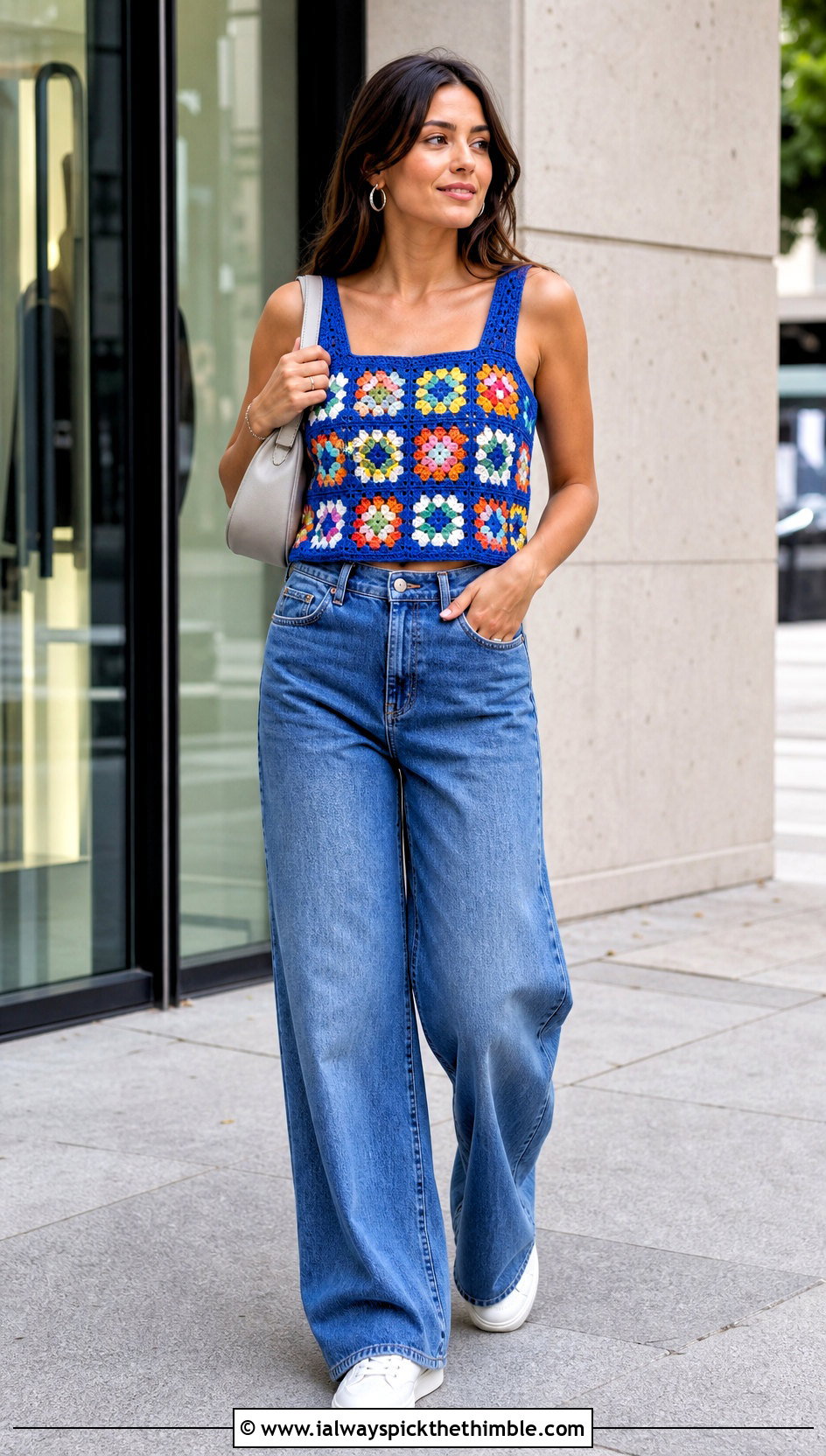 Granny Square Crochet Tank Top With Wide Leg Jeans - 15 diy crochet tank top outfit ideas