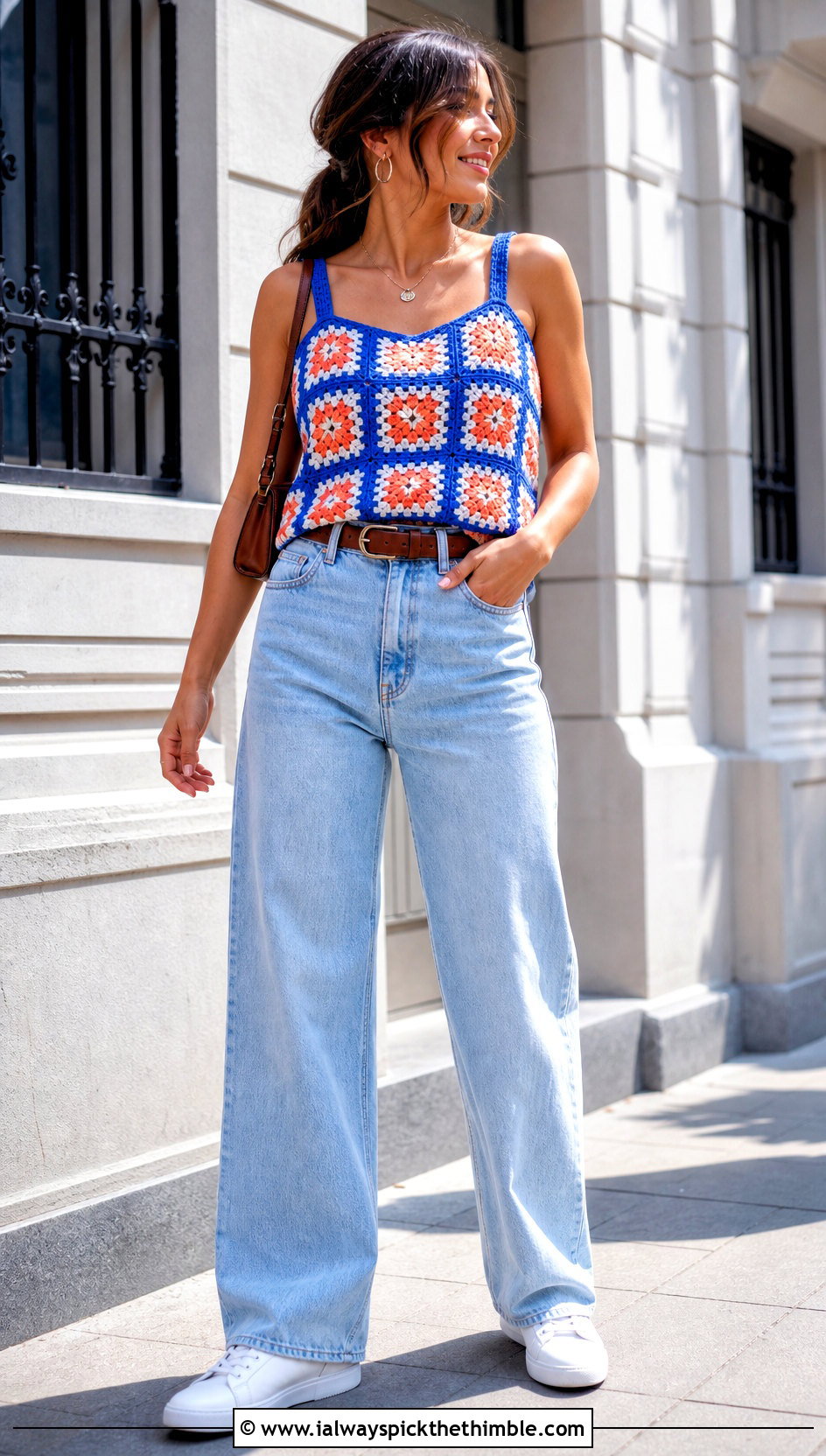 Granny Square Crochet Tank Top With Wide Leg Jeans - 15 crochet tank top on hanger outfit ideas