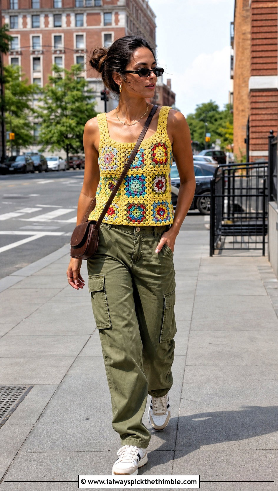 Granny Square Crochet Tank With Cargo Pants - 25 crochet tops ideas