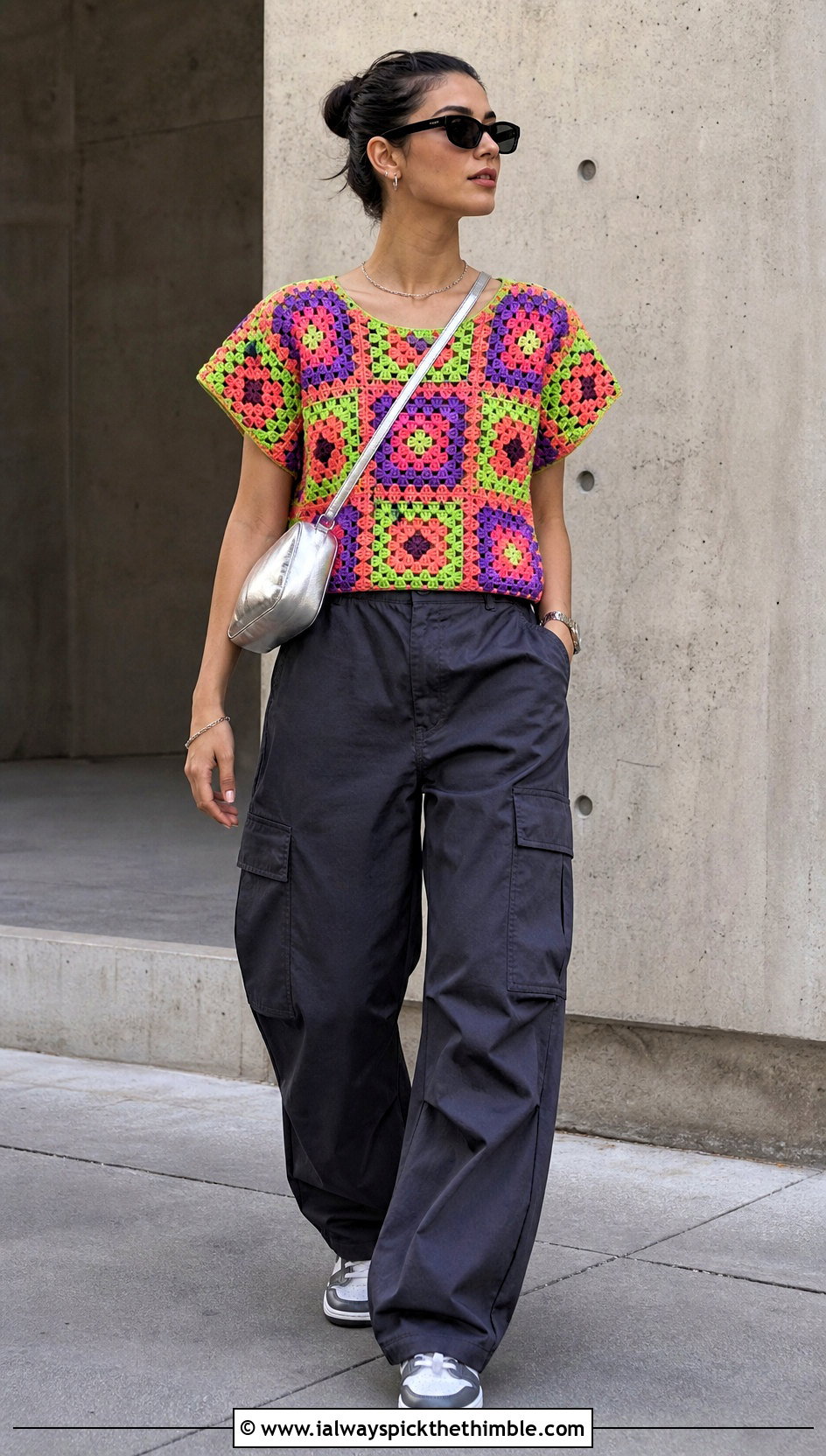Granny Square Crochet Top With Cargo Pants - 25 crochet top designs outfit ideas