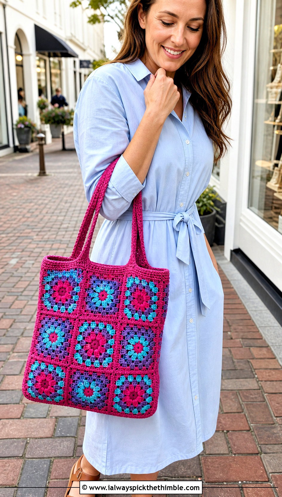 Granny Square Crochet Tote With Shirt Dress - 25 crochet projects clothes and outfit ideas