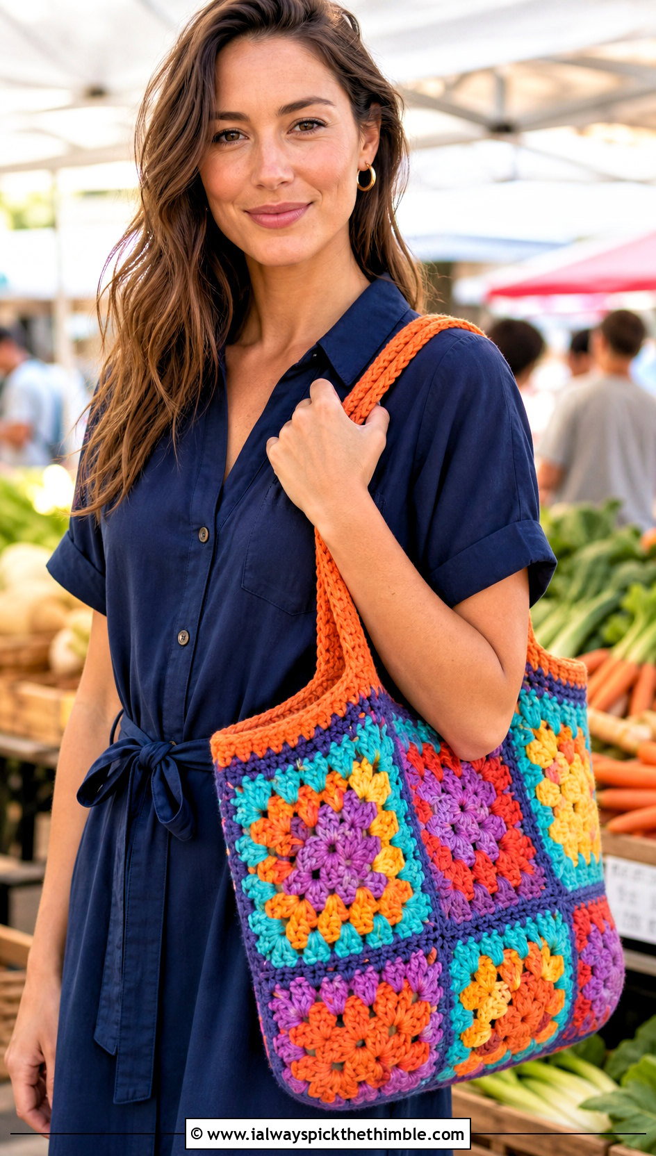 Granny Square Crochet Tote With Shirt Dress - 25 crochet clothing and accessories ideas