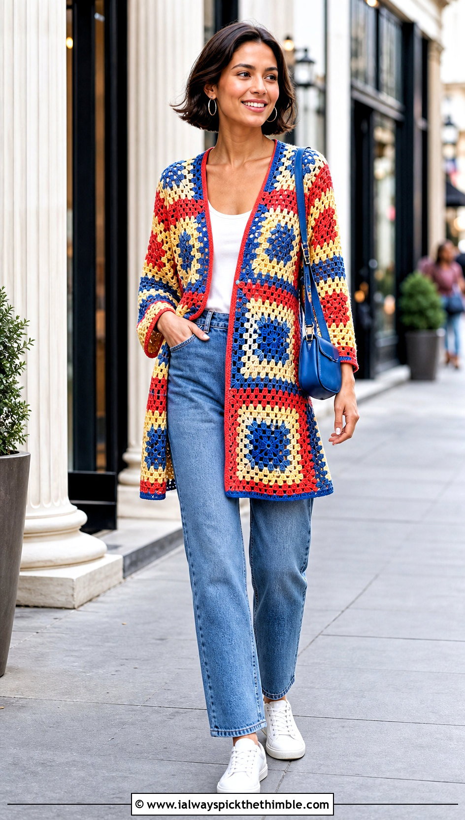 Granny Square Crochet Tunic With Straight Leg Jeans - 15 crochet tunic ideas