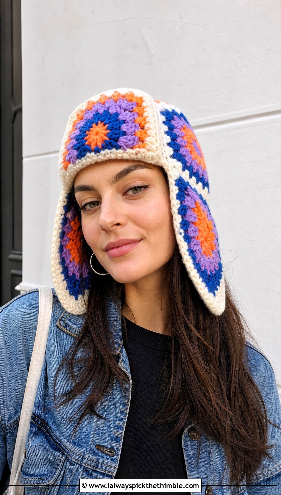 Granny Square Crochet Ushanka Hat With Denim Jacket - 20 crochet ushanka hat outfit ideas