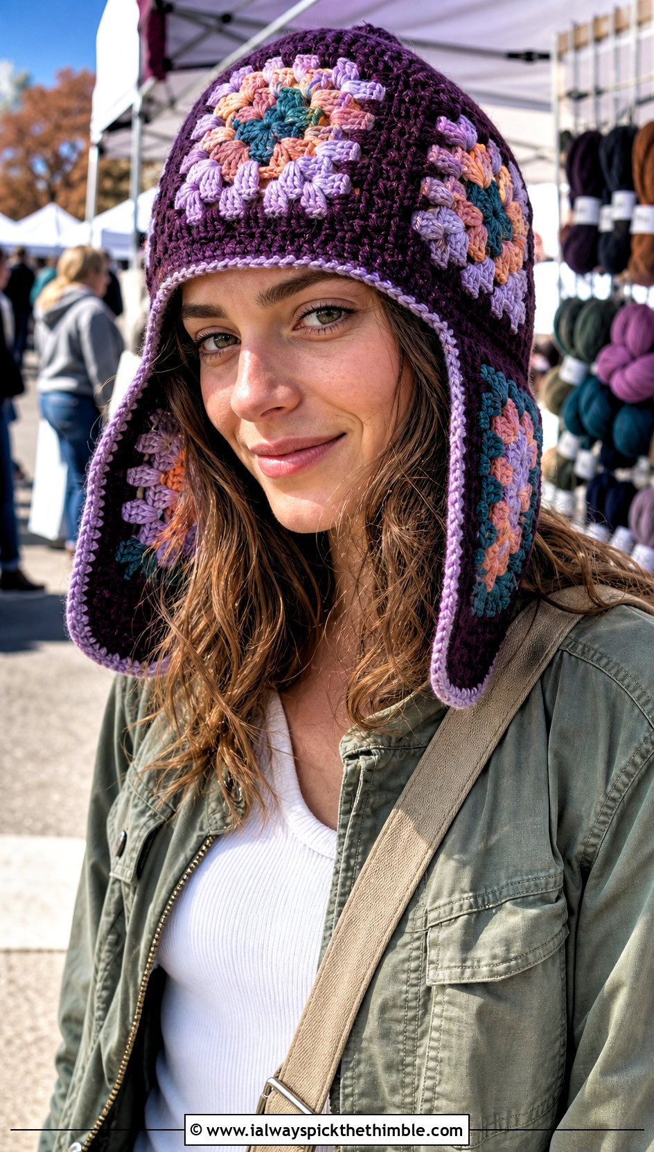 Granny Square Crochet Ushanka With Utility Jacket - 25 crochet russian hat outfit ideas