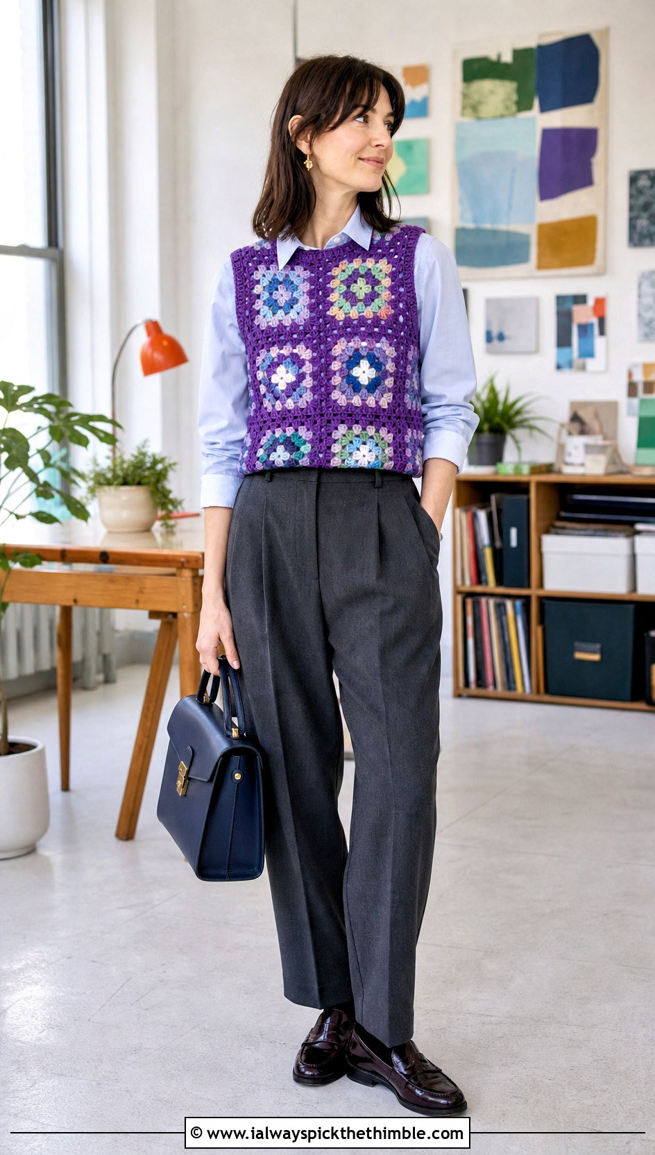 Granny Square Crochet Vest Top With Button Down Shirt - 25 crochet womens tops outfit ideas