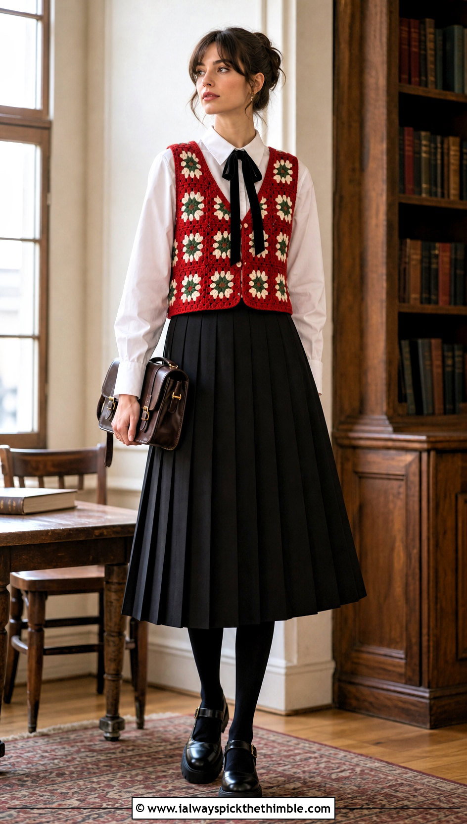 Granny Square Crochet Vest With Pleated Skirt - 15 goth crochet clothing and outfit ideas