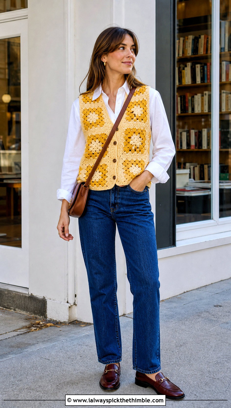 Granny Square Crochet Vest With White Shirt And Jeans - 25 boho crochet tops outfit ideas
