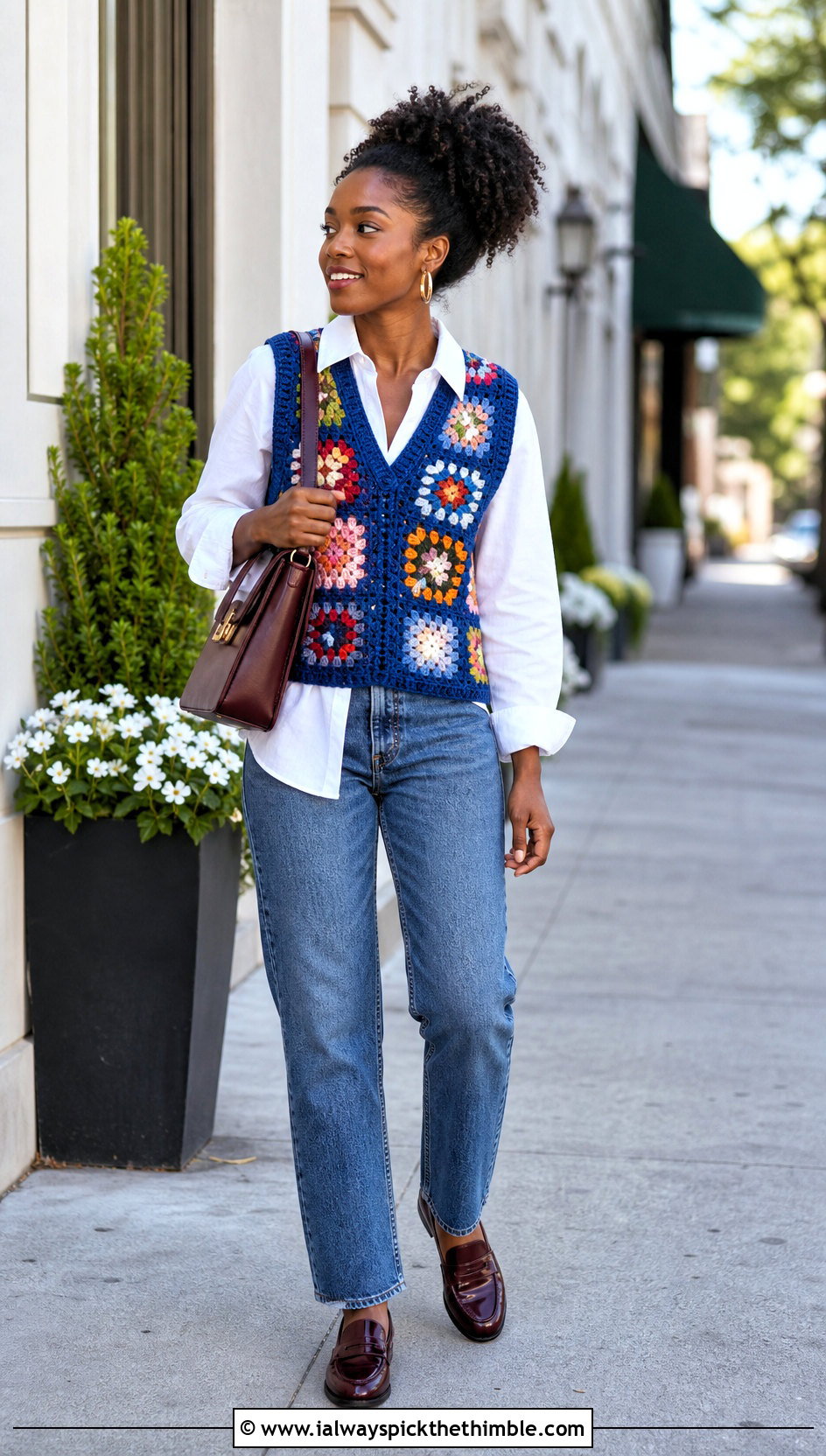 Granny Square Crochet Vest With White Shirt And Jeans - 25 crochet outfits black women outfit ideas