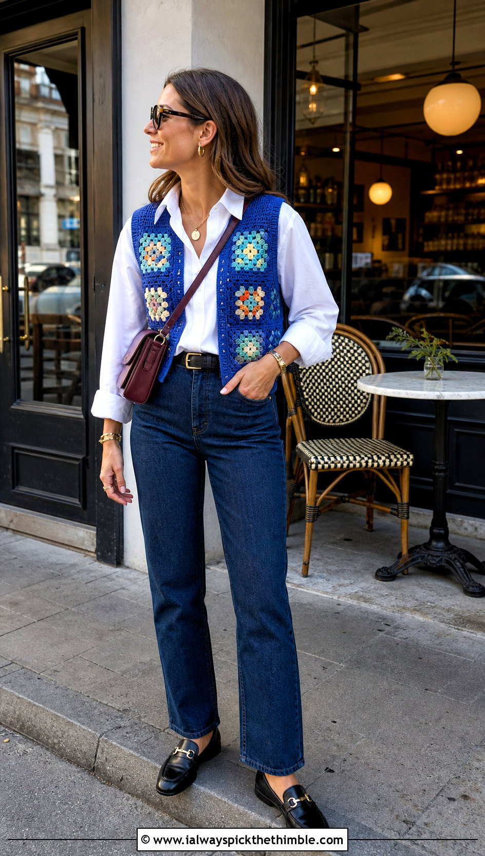 Granny Square Crochet Vest With White Shirt And Straight Jeans - 25 crochet vest outfit ideas