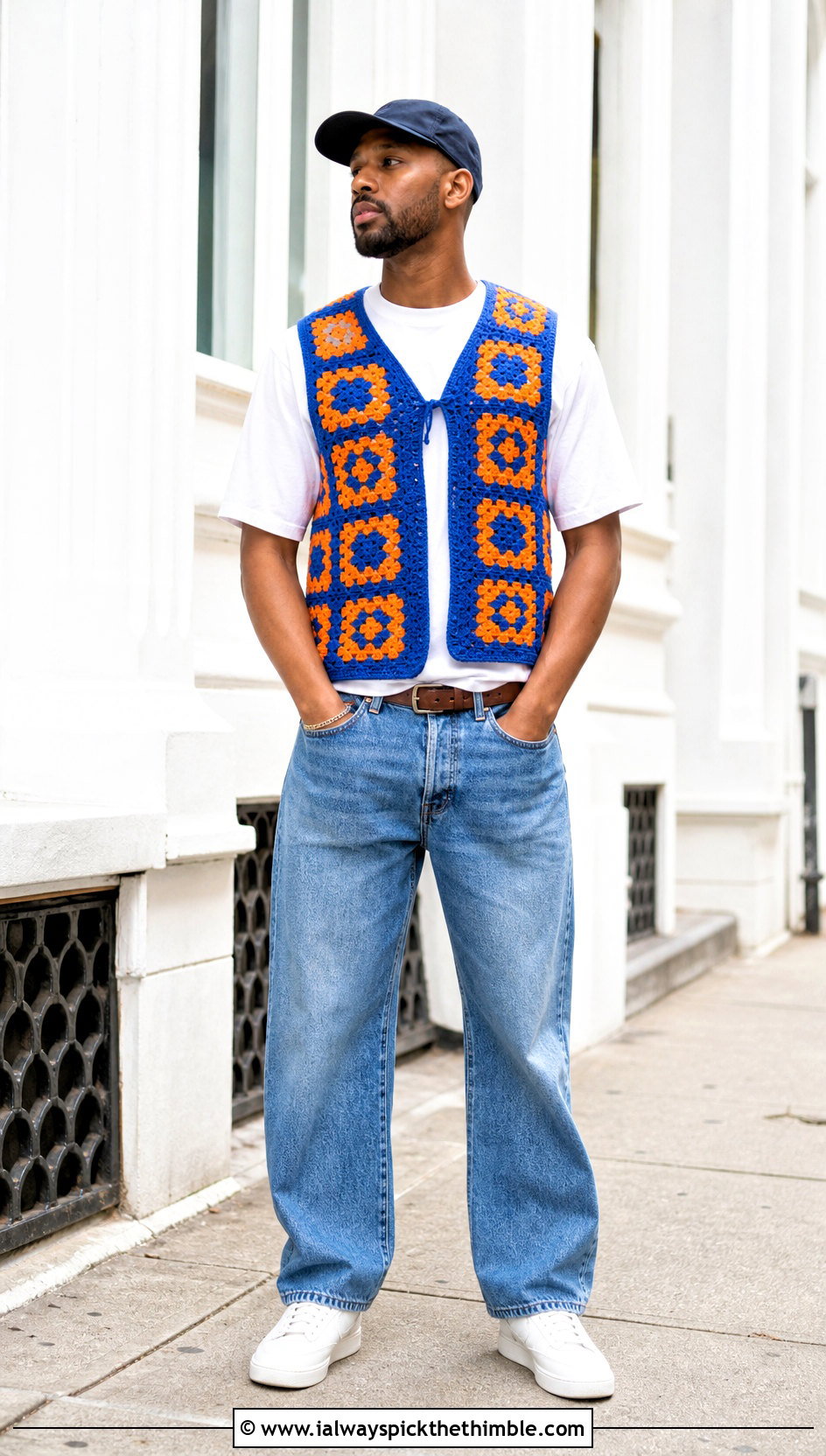 Granny Square Crochet Vest With White T Shirt And Jeans - 20 mens crochet vest outfit ideas