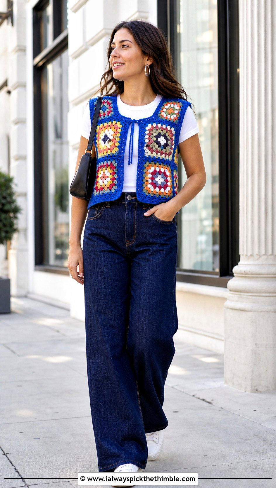 Granny Square Crochet Vest With Wide Leg Jeans - 15 Crochet Diy Clothes Ideas