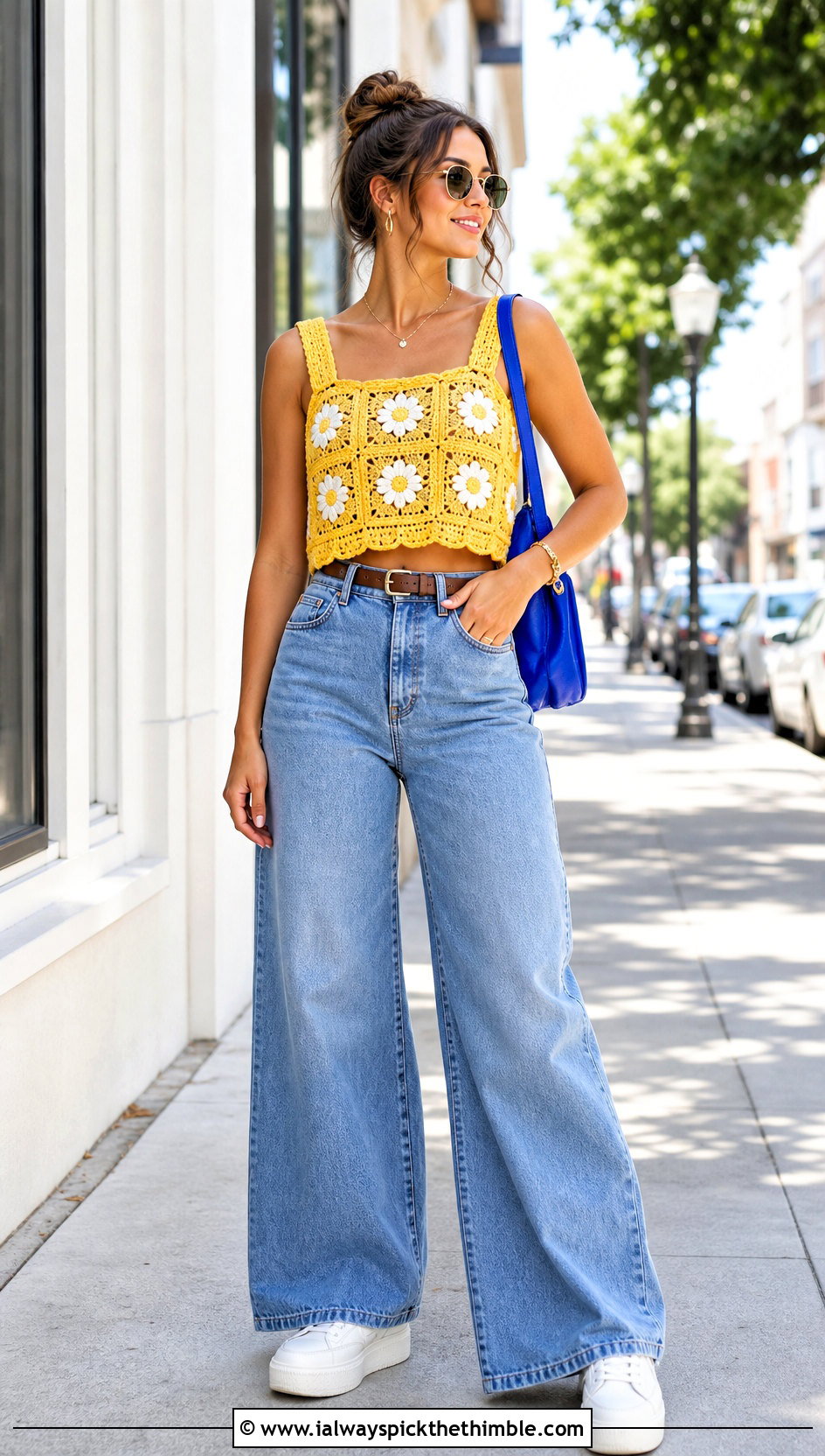 Granny Square Crop Top With Wide Leg Jeans - 25 granny squares top outfit ideas