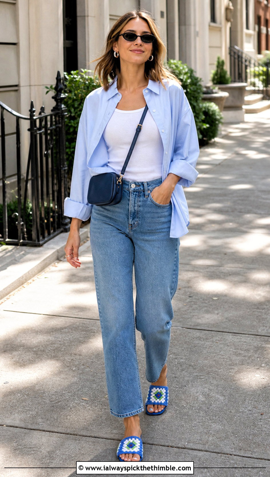 Granny Square Flat Sandals With Straight Leg Jeans - 15 Granny Square Sandals outfit ideas