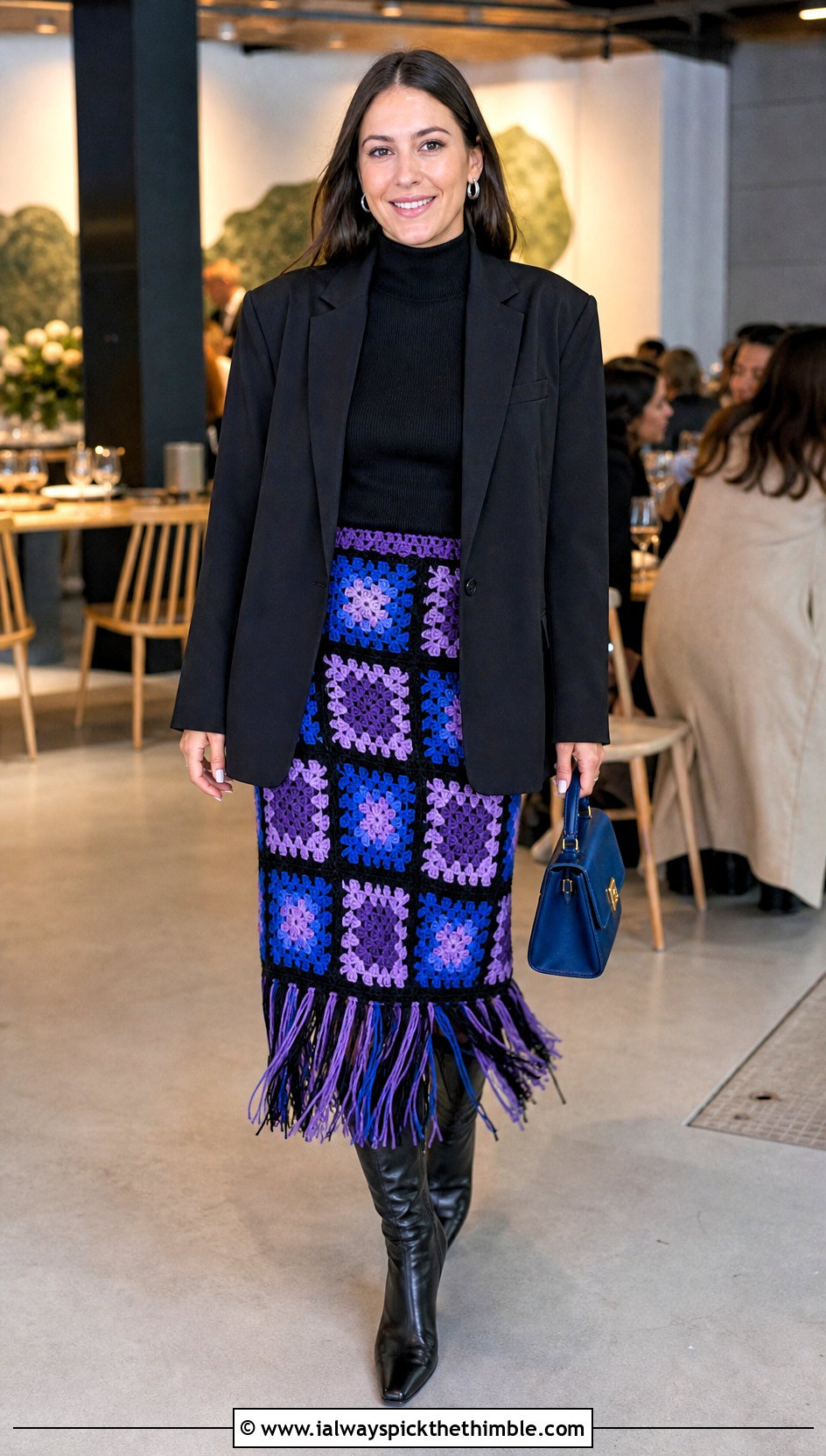 Granny Square Fringe Skirt With Blazer And Boots - 25 granny square skirt outfit ideas