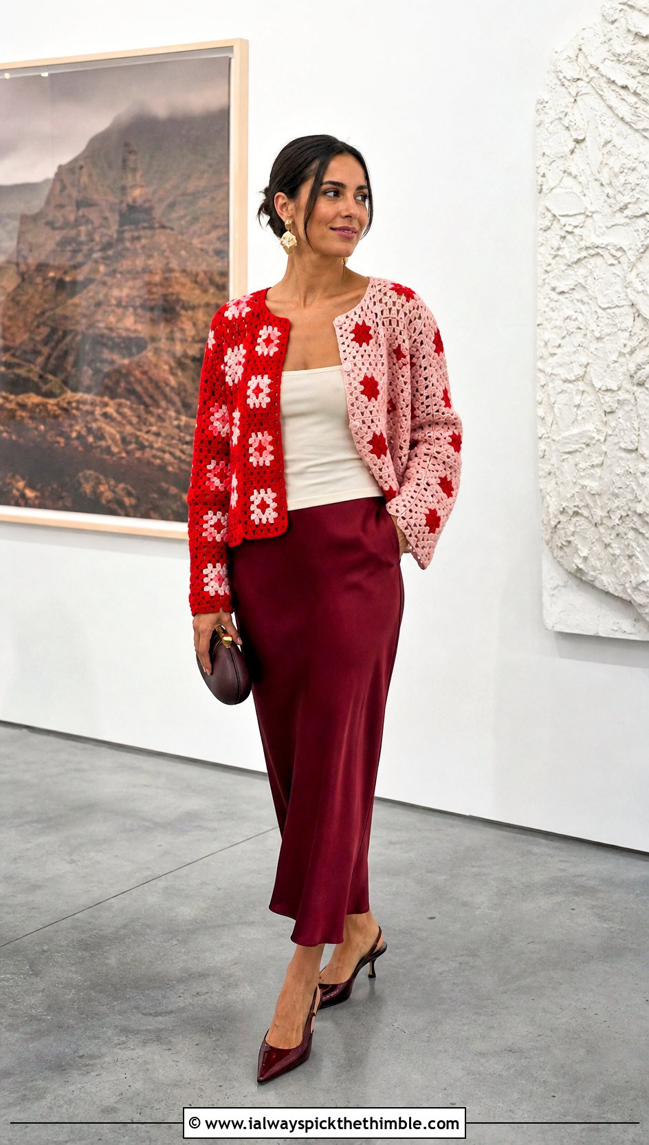 Granny Square Half And Half Crochet Cardigan With Slip Skirt - 20 Half And Half Crochet Cardigan outfit ideas