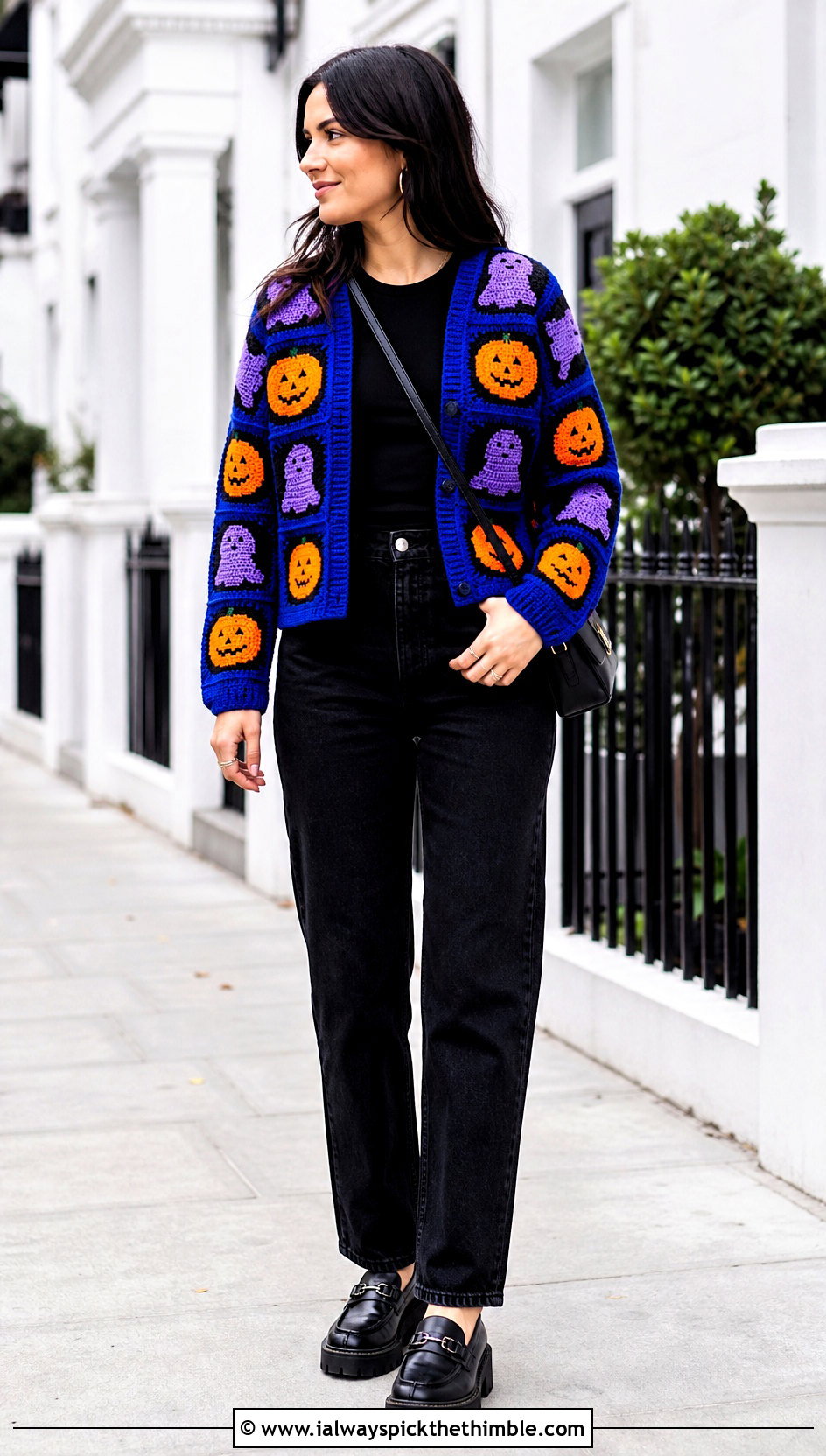 Granny Square Halloween Crochet Cardigan With Black Jeans - 20 halloween crochet cardigan outfit ideas