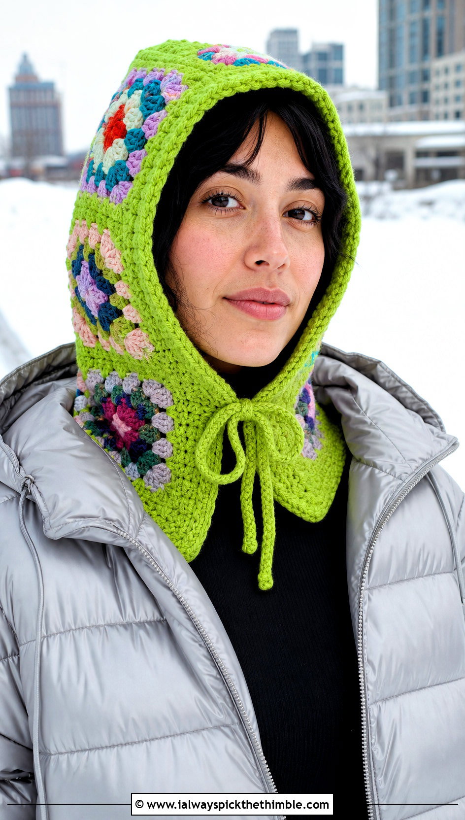 Granny Square Hood With Puffer Jacket - 25 Granny Square Outfit ideas