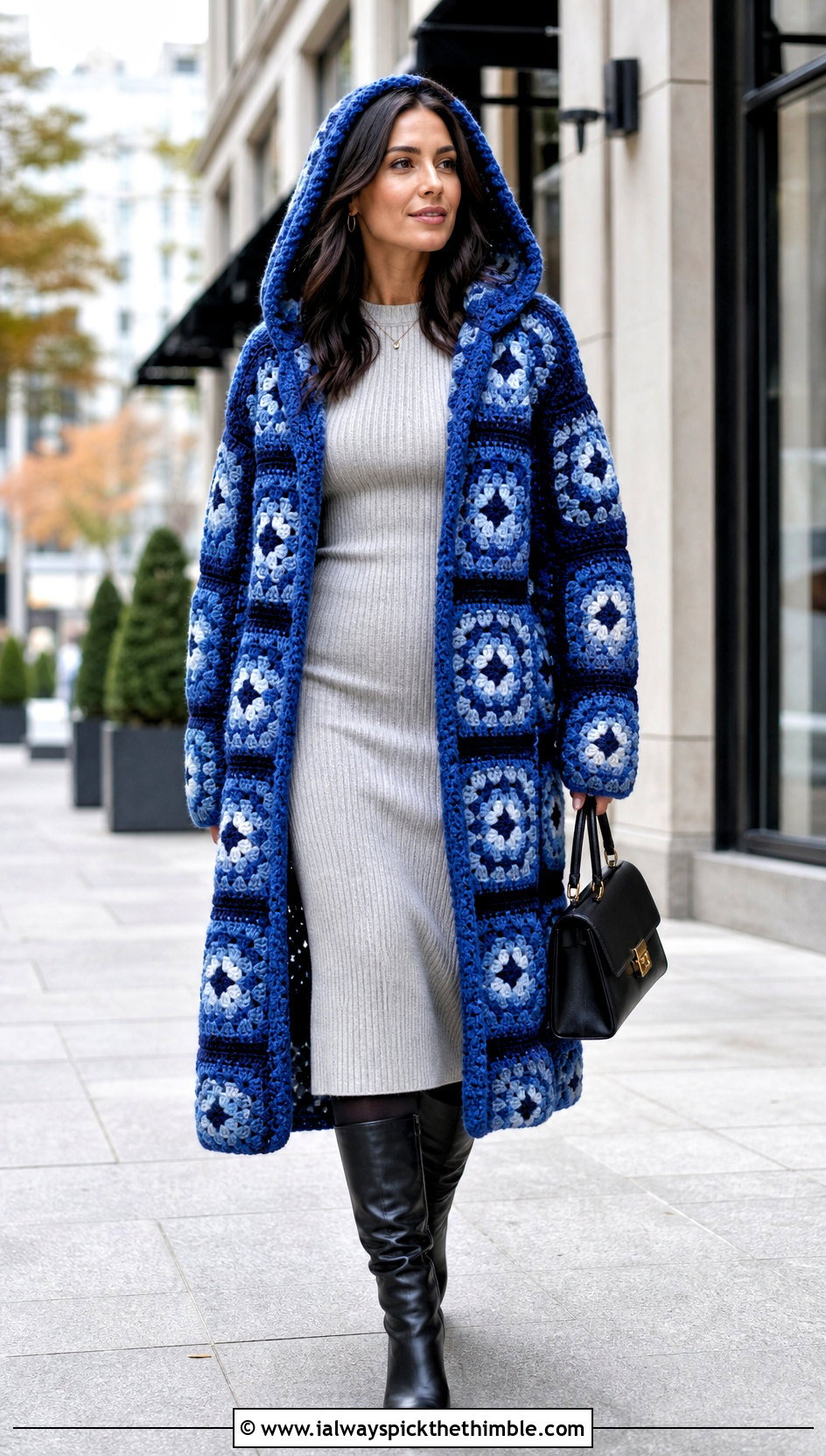 Granny Square Hooded Coat With Knit Dress - 25 granny square hoodie outfit ideas