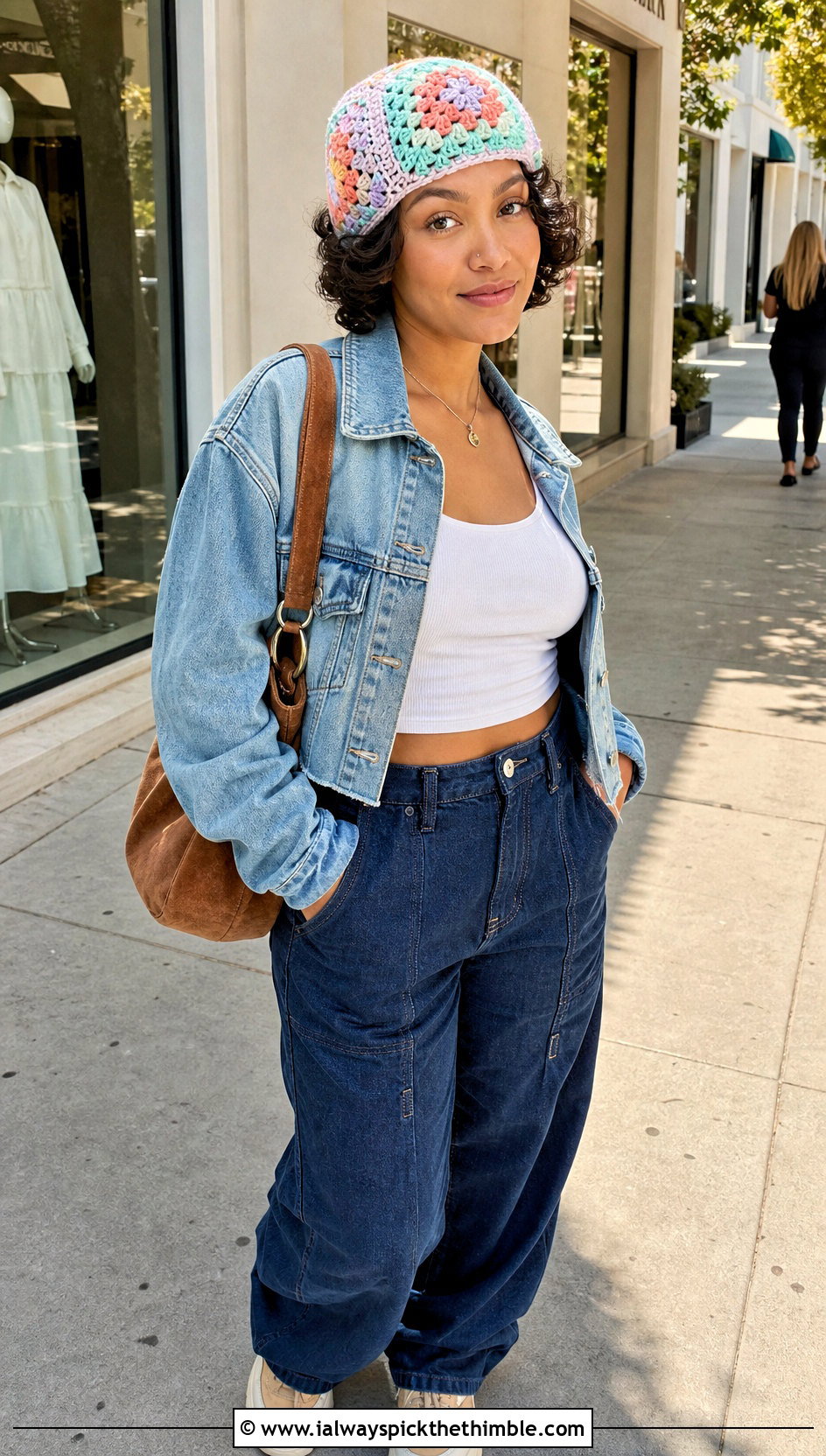 Granny Square Kehlani Crochet Skull Cap With Double Denim - 15 kehlani crochet hat outfit ideas