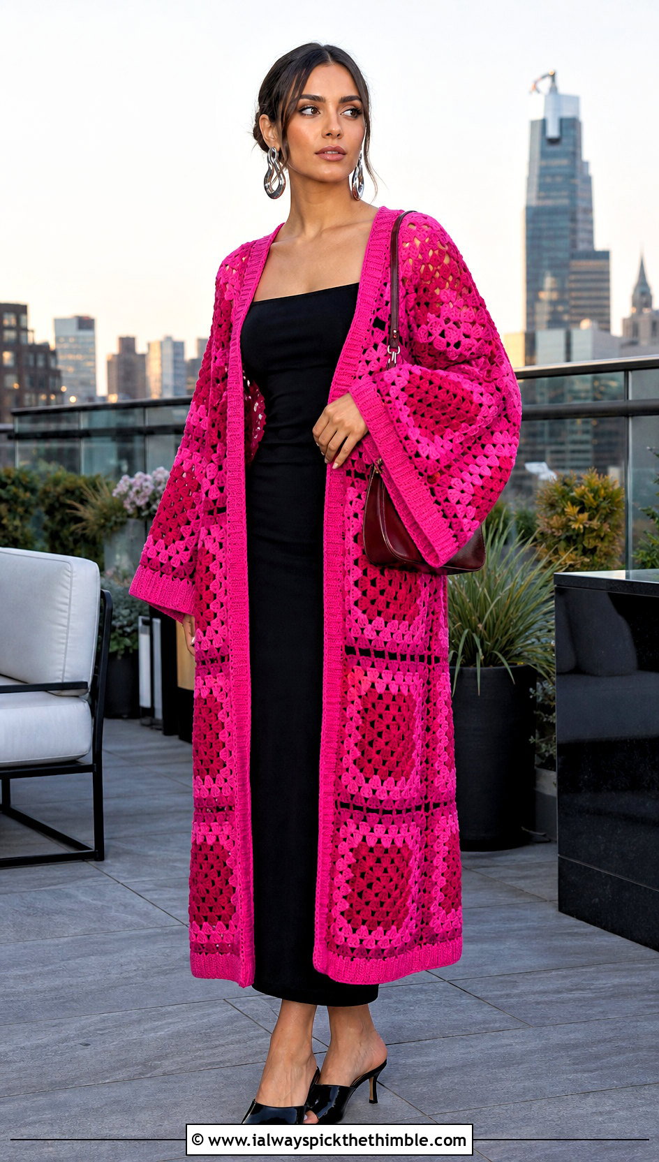 Granny Square Kimono Cover Up With A Column Dress - 25 granny square cover up outfit ideas