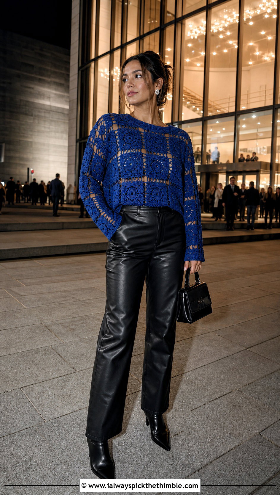Granny Square Long Sleeve Top With Leather Pants - 25 granny squares top outfit ideas