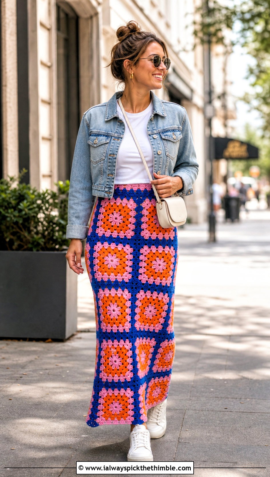 Granny Square Maxi Crochet Skirt With White T Shirt - 25 maxi crochet skirt outfit ideas