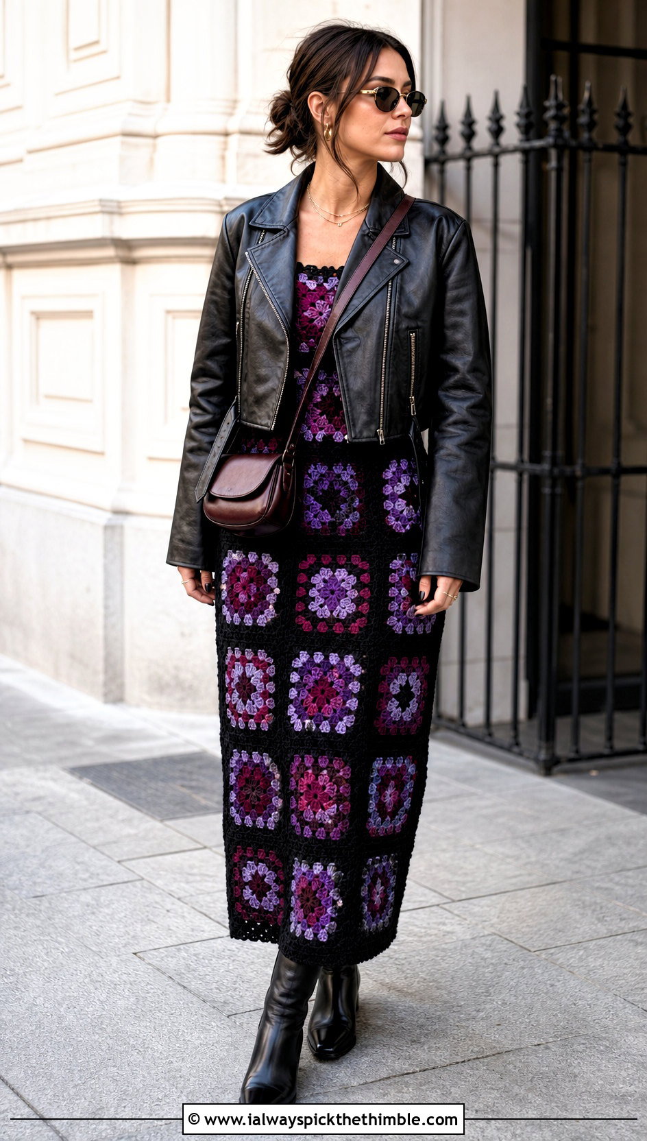 Granny Square Maxi Dress With Leather Jacket - 25 granny square clothes and outfit ideas