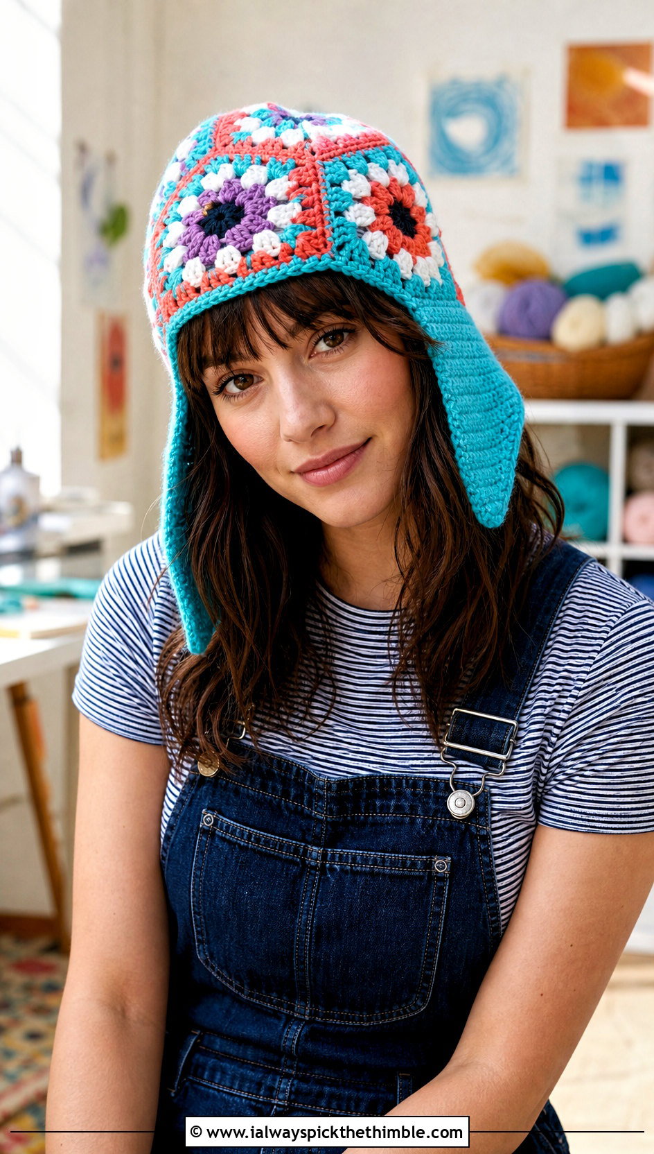 Granny Square Mayday Crochet Beanie With Denim Overalls - 20 mayday crochet beanie outfit ideas