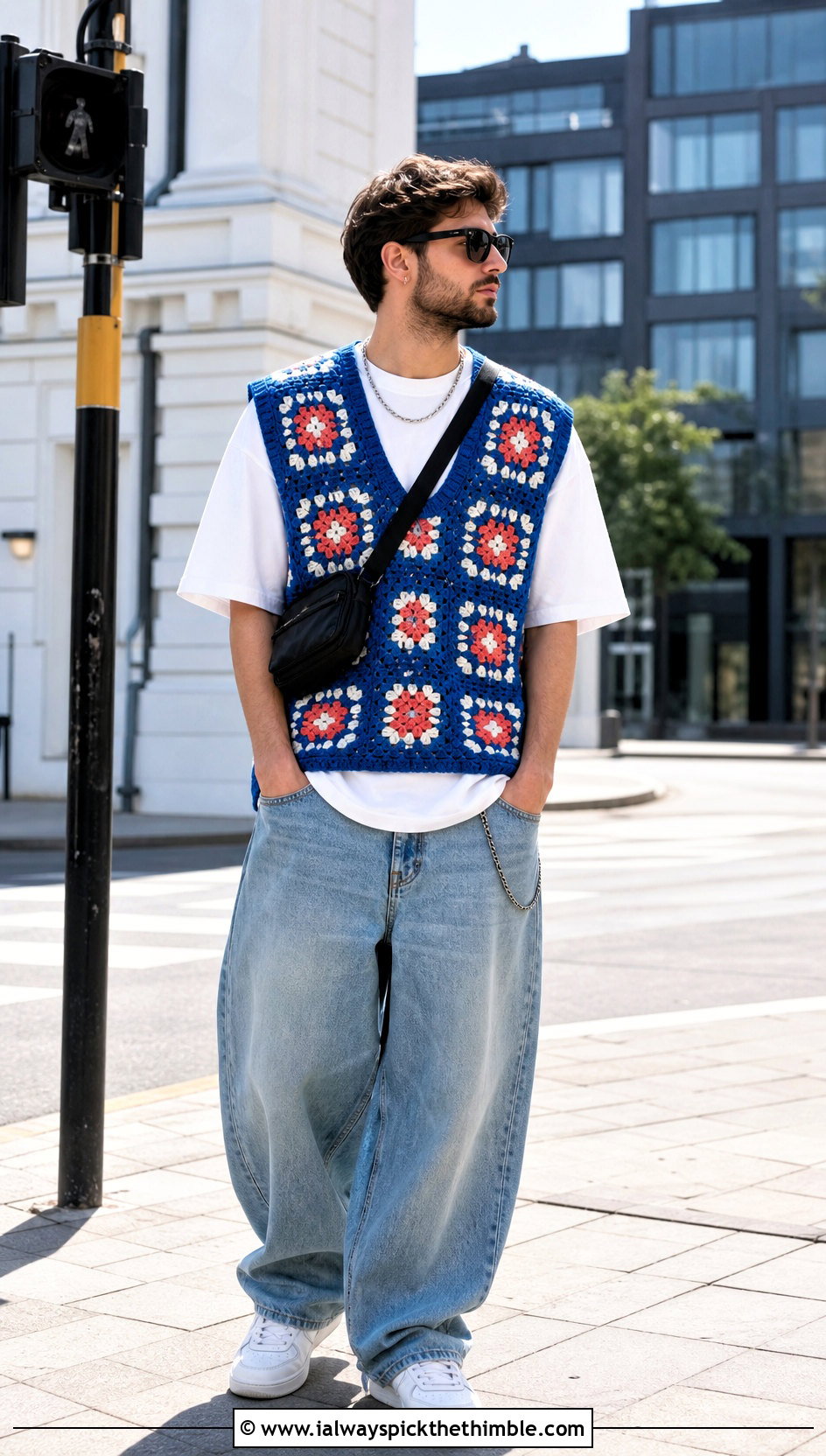 Granny Square Mens Crochet Vest With Baggy Jeans - 20 men's crochet vest outfit ideas