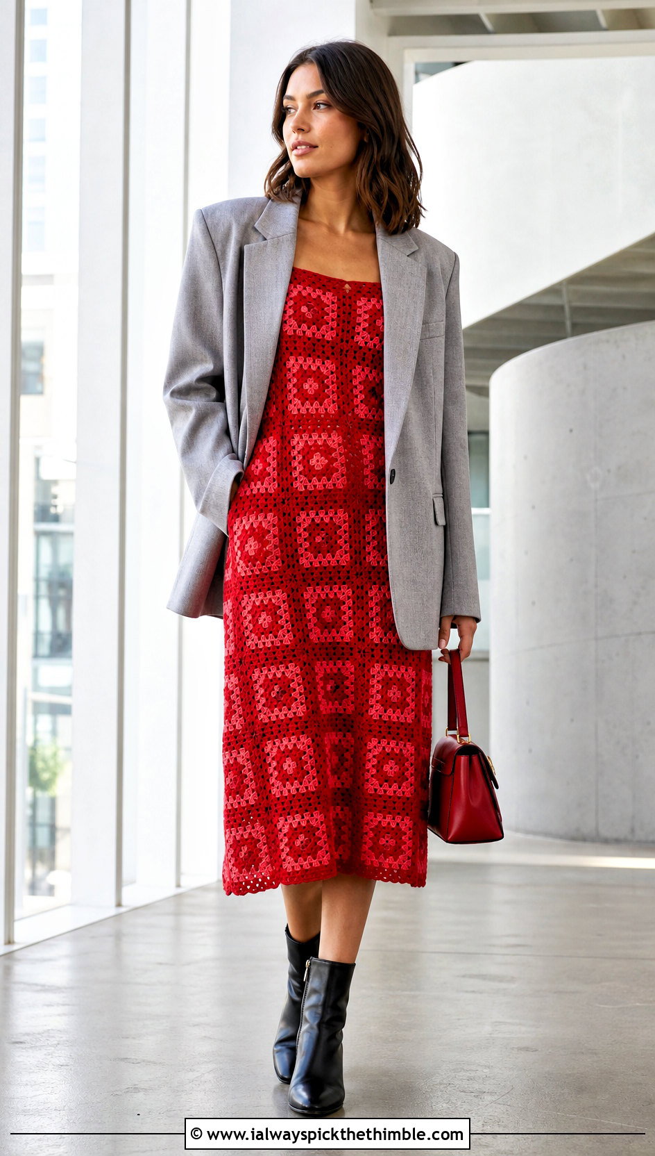 Granny Square Midi Dress With Oversized Blazer - 20 granny squares clothes and outfit ideas