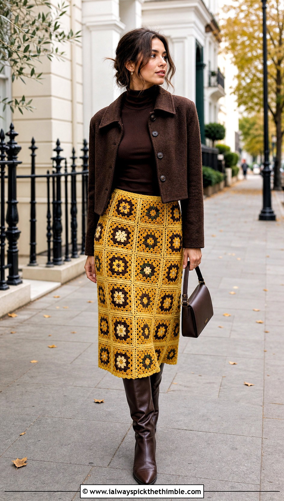 Granny Square Midi Skirt With Fitted Turtleneck - 25 Granny Square Clothing Ideas