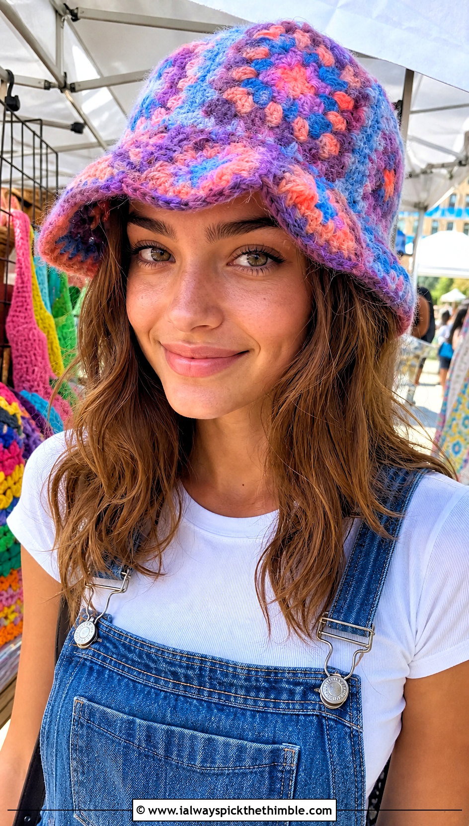 Granny Square Mohair Crochet Bucket Hat With Overalls And T Shirt - 25 Mohair Crochet Hat outfit ideas