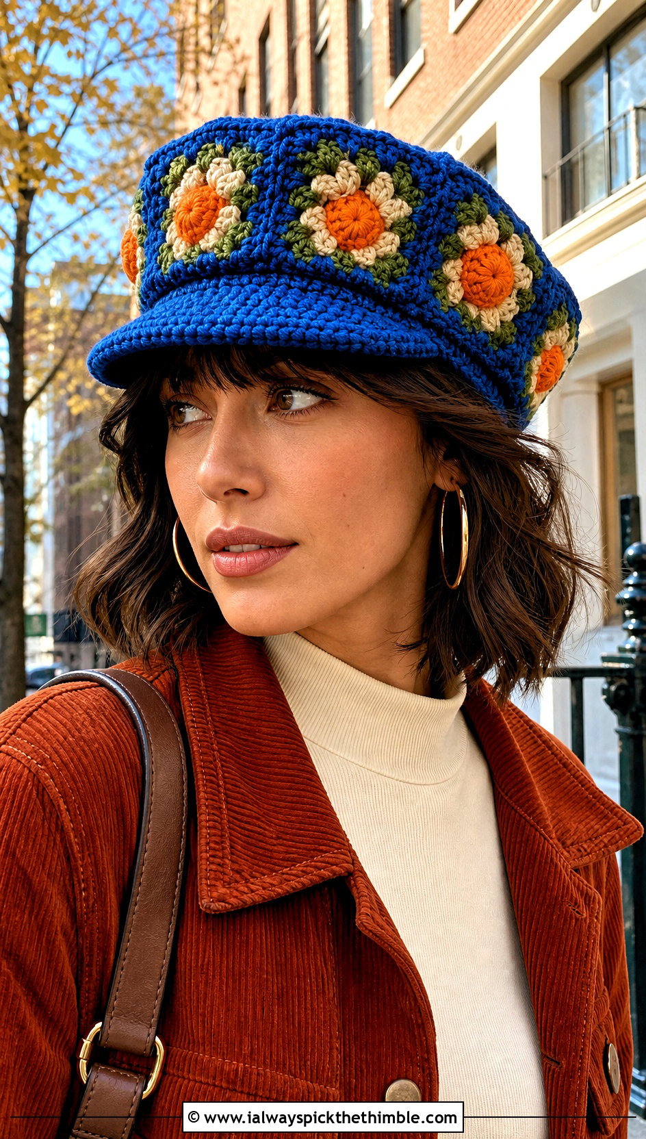 Granny Square Newsboy Cap With Wide Leg Jeans - 25 granny square hats outfit ideas