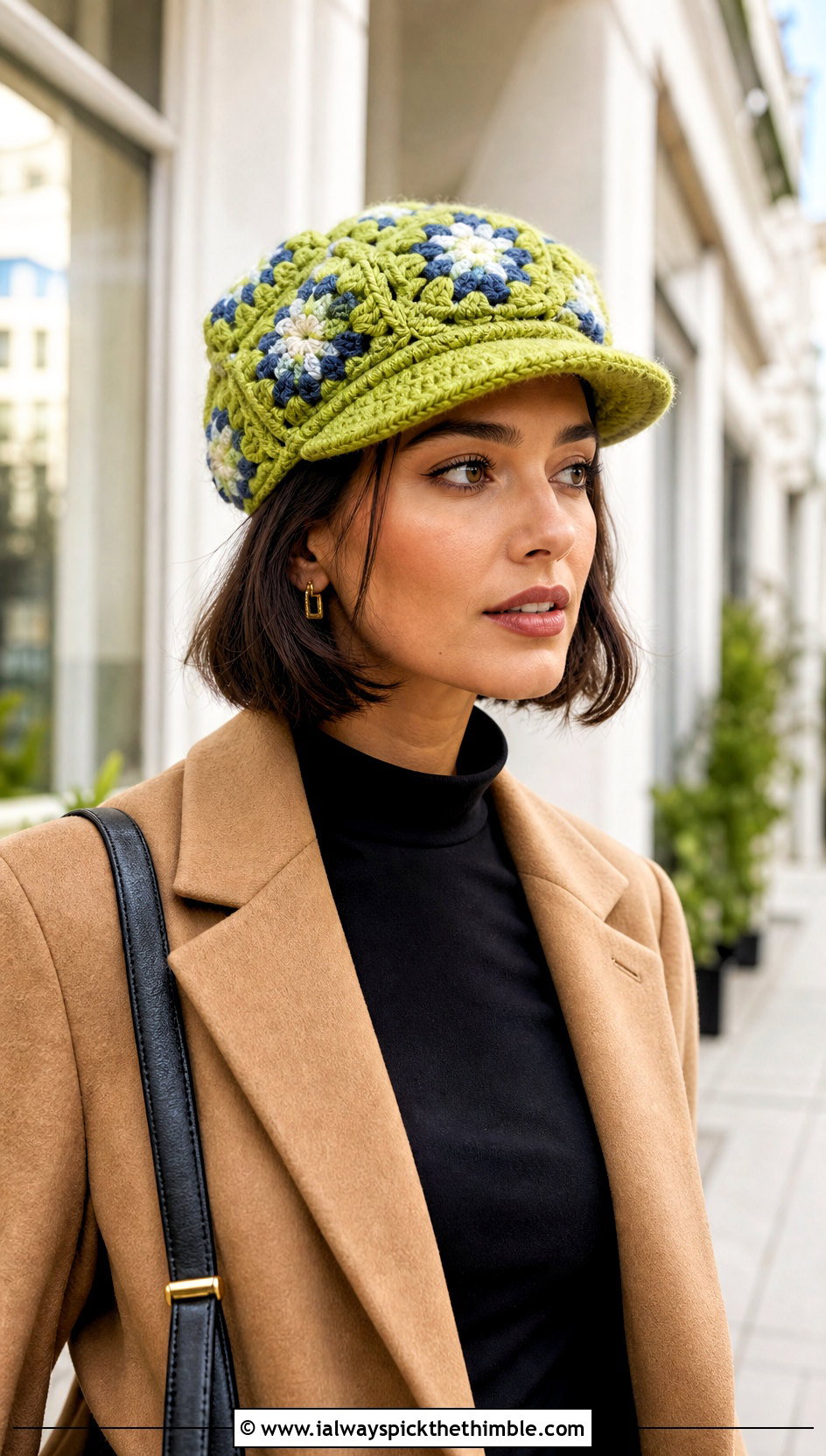 Granny Square Newsboy Hat With Wide Leg Trousers - 25 granny square hat outfit ideas