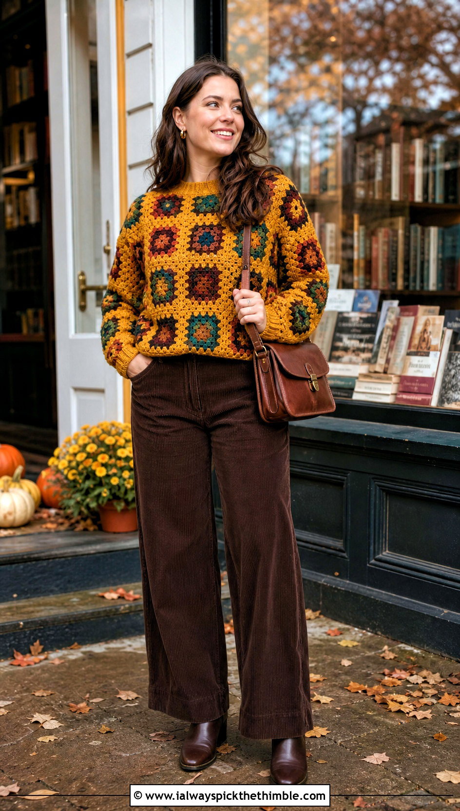 Granny Square Norm Thompson Crochet Sweater With Corduroy Pants - 15 Norm Thompson Crochet Sweater outfit ideas