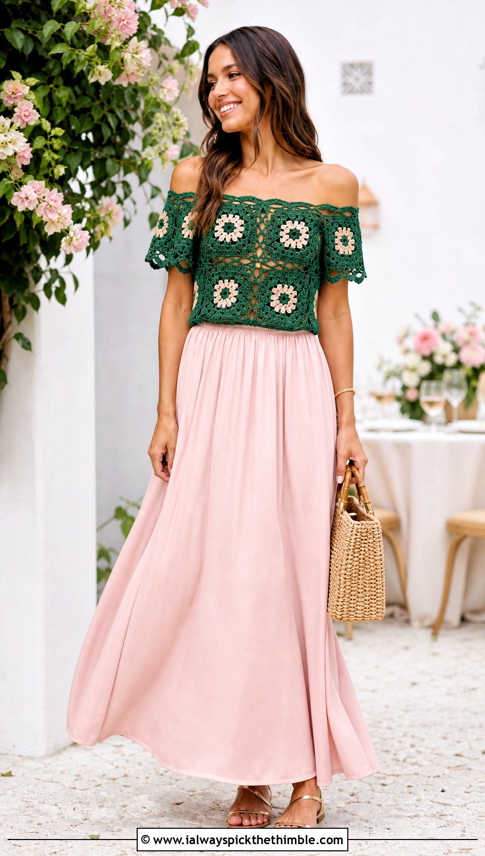 Granny Square Off Shoulder Top With Maxi Skirt - 25 granny square crochet top outfit ideas
