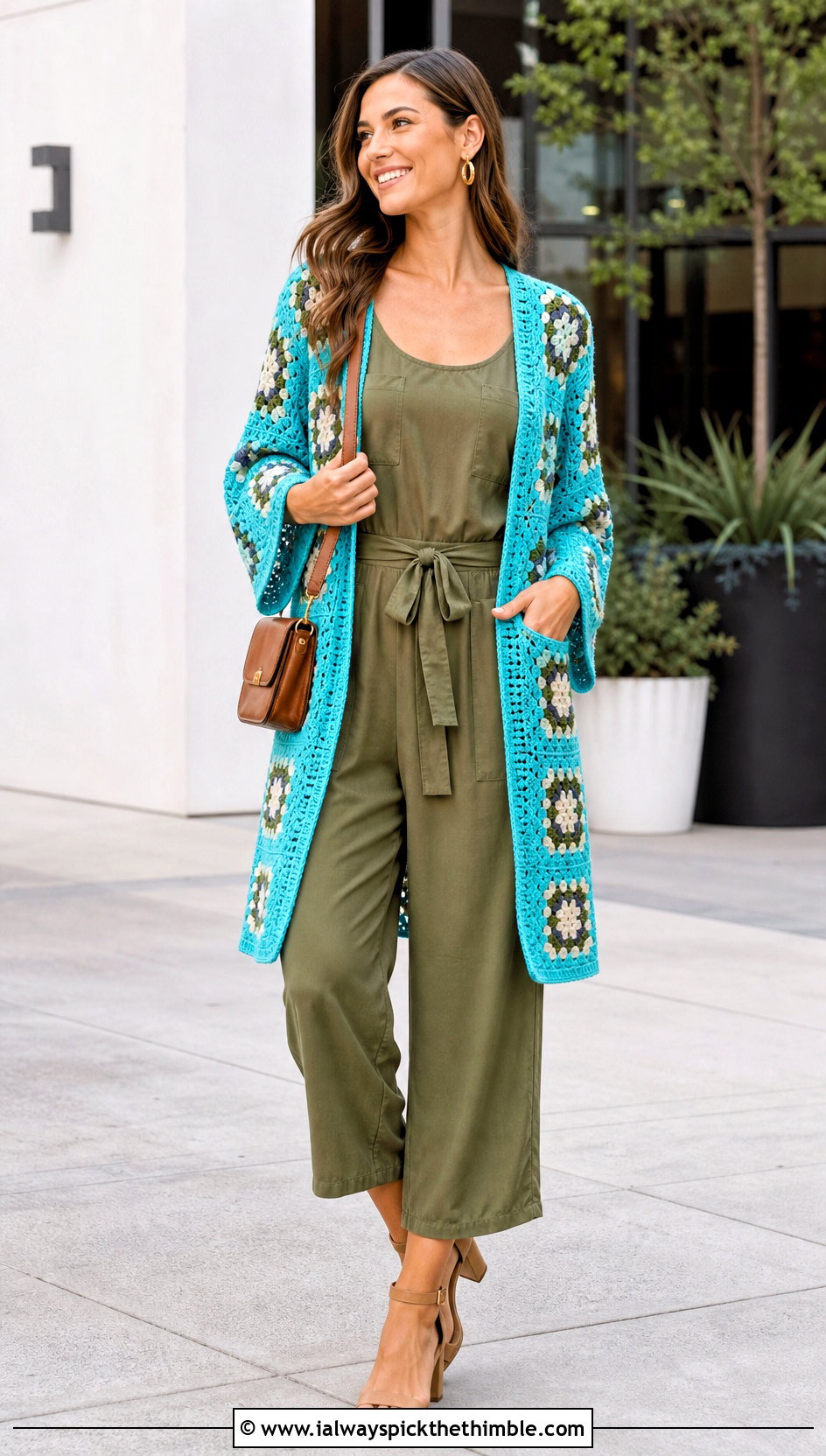 Granny Square Open Front Cover Up With A Jumpsuit - 25 granny square cover up outfit ideas