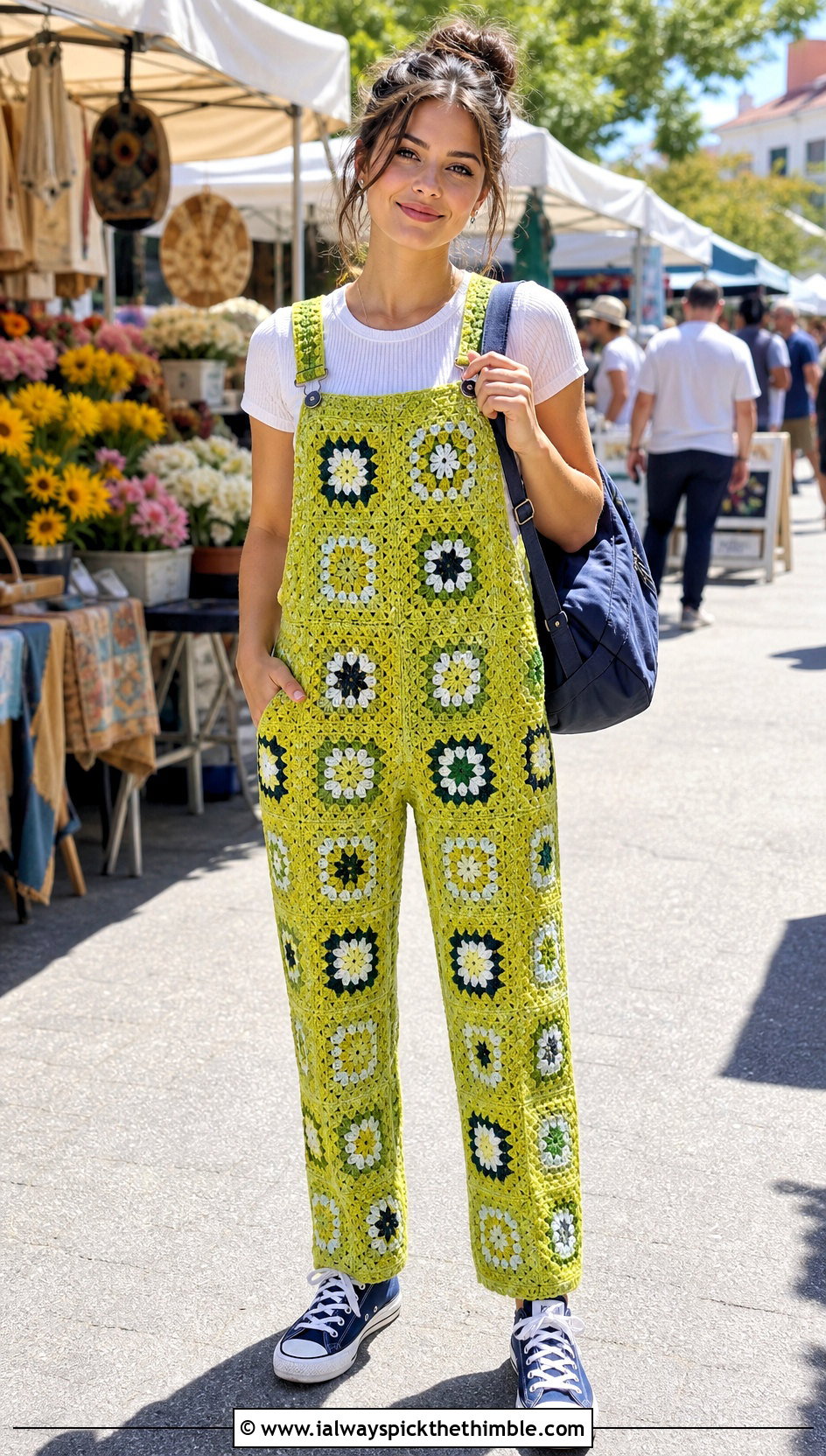 Granny Square Overalls With Ribbed Tee - 25 Granny Square Clothing Ideas