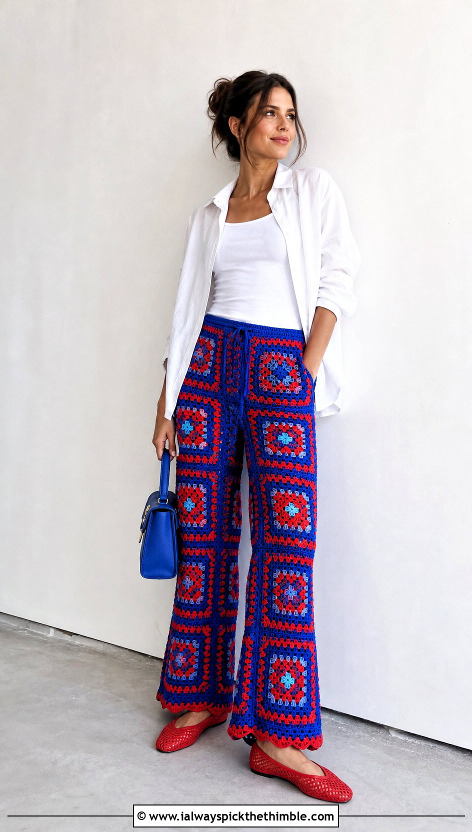 Granny Square Pants With Crisp White Shirt - 20 granny squares clothes and outfit ideas