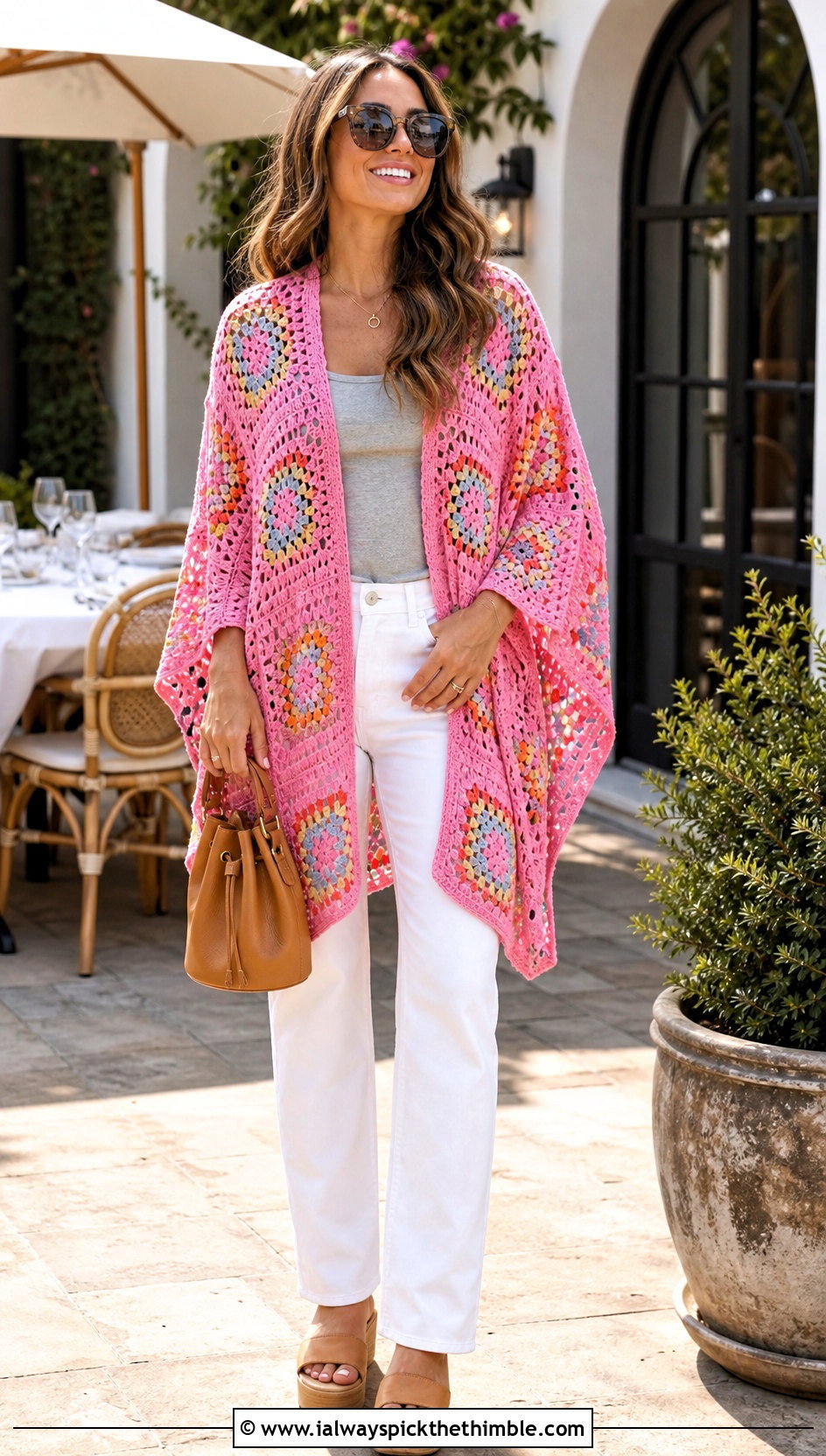 Granny Square Poncho Cover Up With White Jeans - 25 granny square cover up outfit ideas